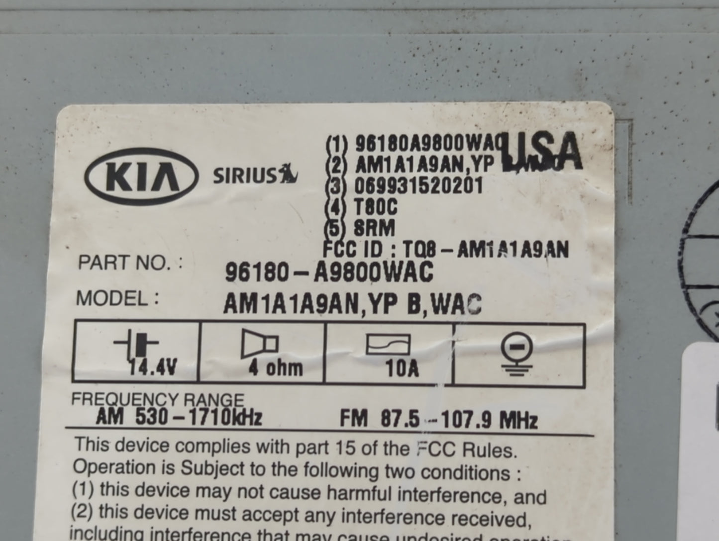 2015-2016 Kia Sedona Radio AM FM Cd Player Receiver Replacement P/N:96160-A9000WAC Fits Fits 2015 2016 OEM Used Auto Parts -