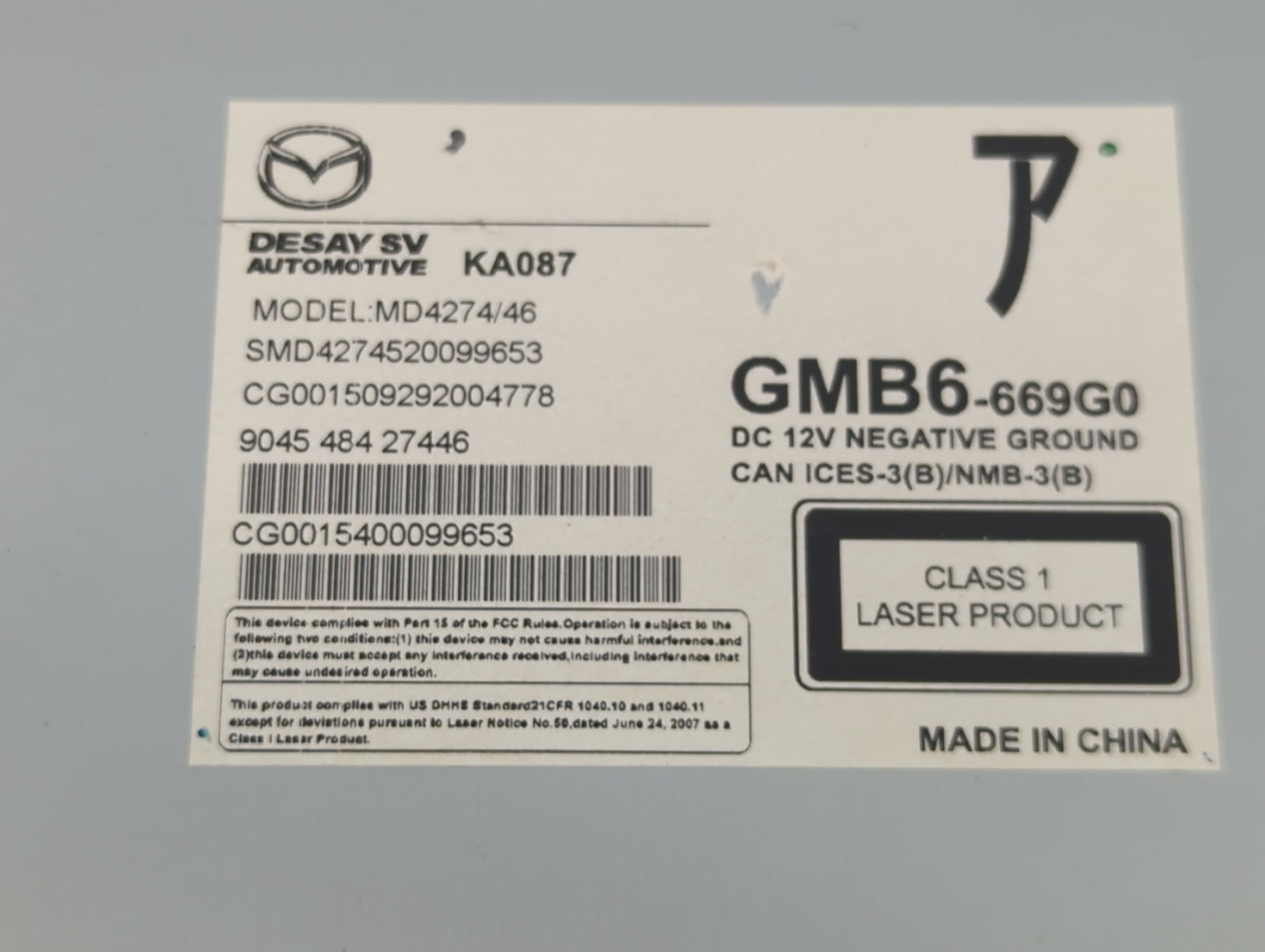 2016-2017 Mazda 6 Radio AM FM Cd Player Receiver Replacement P/N:9045 484 27446 Fits Fits 2016 2017 OEM Used Auto Parts - Oe