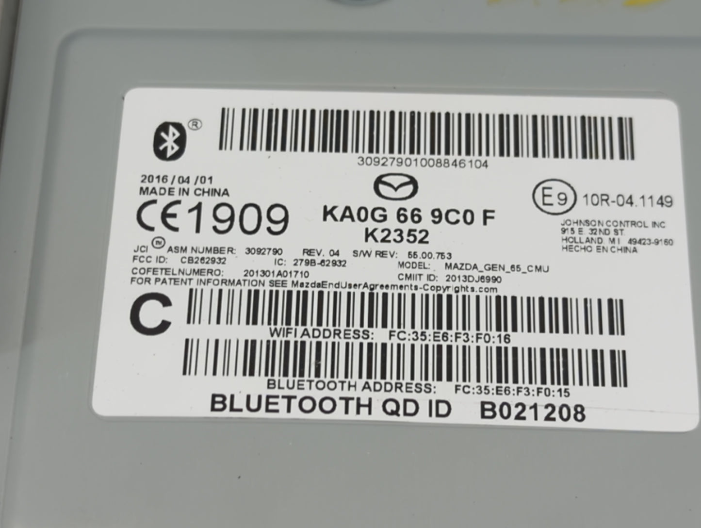 2013-2016 Mazda Cx-5 Radio AM FM Cd Player Receiver Replacement P/N:KA0G 66 9C0 F Fits Fits 2013 2014 2015 2016 OEM Used Aut