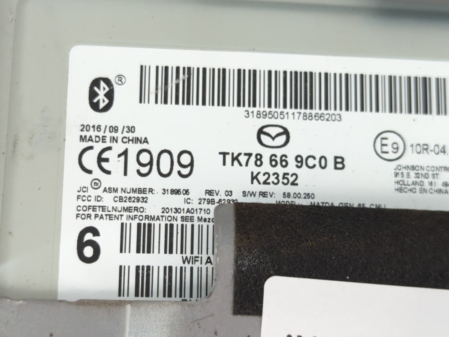 2016-2018 Mazda Cx-9 Radio AM FM Cd Player Receiver Replacement P/N:TK78 66 9C0 B Fits Fits 2016 2017 2018 OEM Used Auto Par