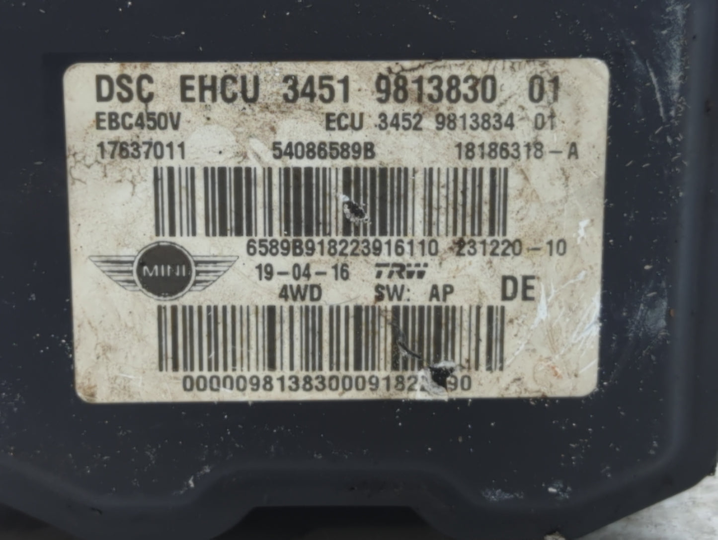 2014-2016 Mini Cooper Countryman ABS Pump Control Module Replacement P/N:54086589A 3451 9813345 Fits Fits 2014 2015 2016 OEM