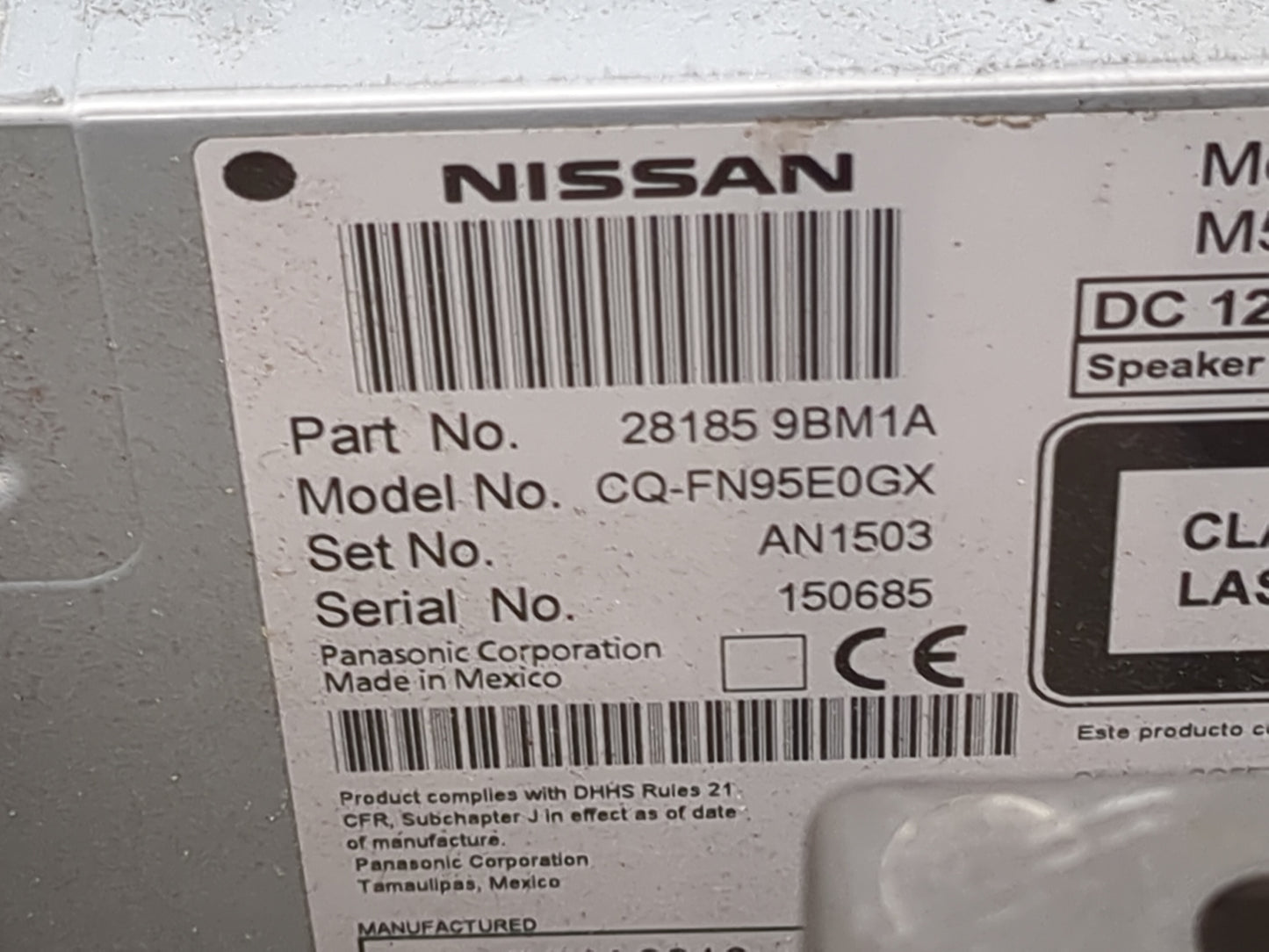 2016 Nissan Frontier Radio AM FM Cd Player Receiver Replacement P/N:28185 9BM1A CQ-FN95E0GX Fits OEM Used Auto Parts - Oemus