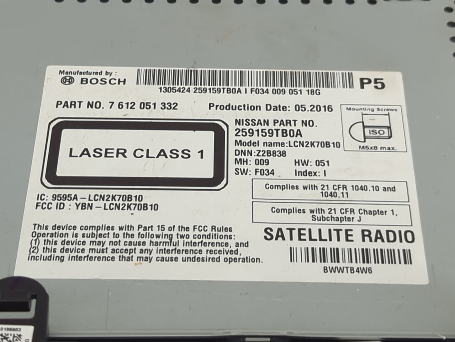 2015-2016 Nissan Rogue Radio AM FM Cd Player Receiver Replacement P/N:7612051332 259159TB0A, LCN2K70B10 Fits Fits 2015 2016