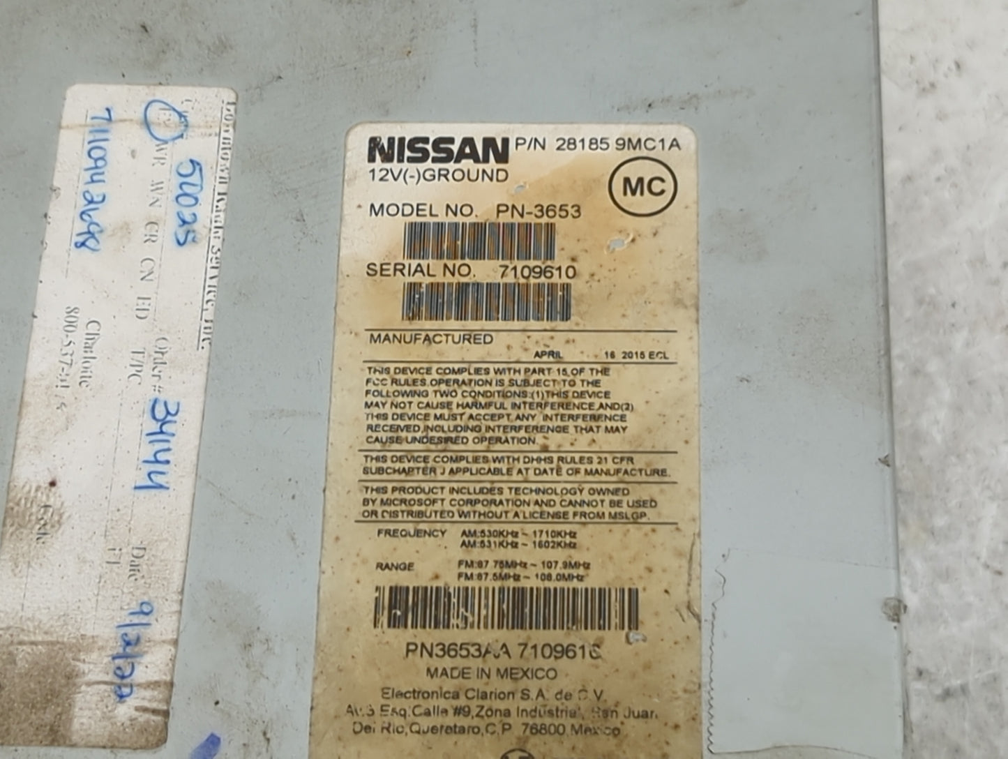 2015-2016 Nissan Versa Radio AM FM Cd Player Receiver Replacement P/N:28185 9MC1A PN-3653, PN3653AA Fits Fits 2015 2016 OEM