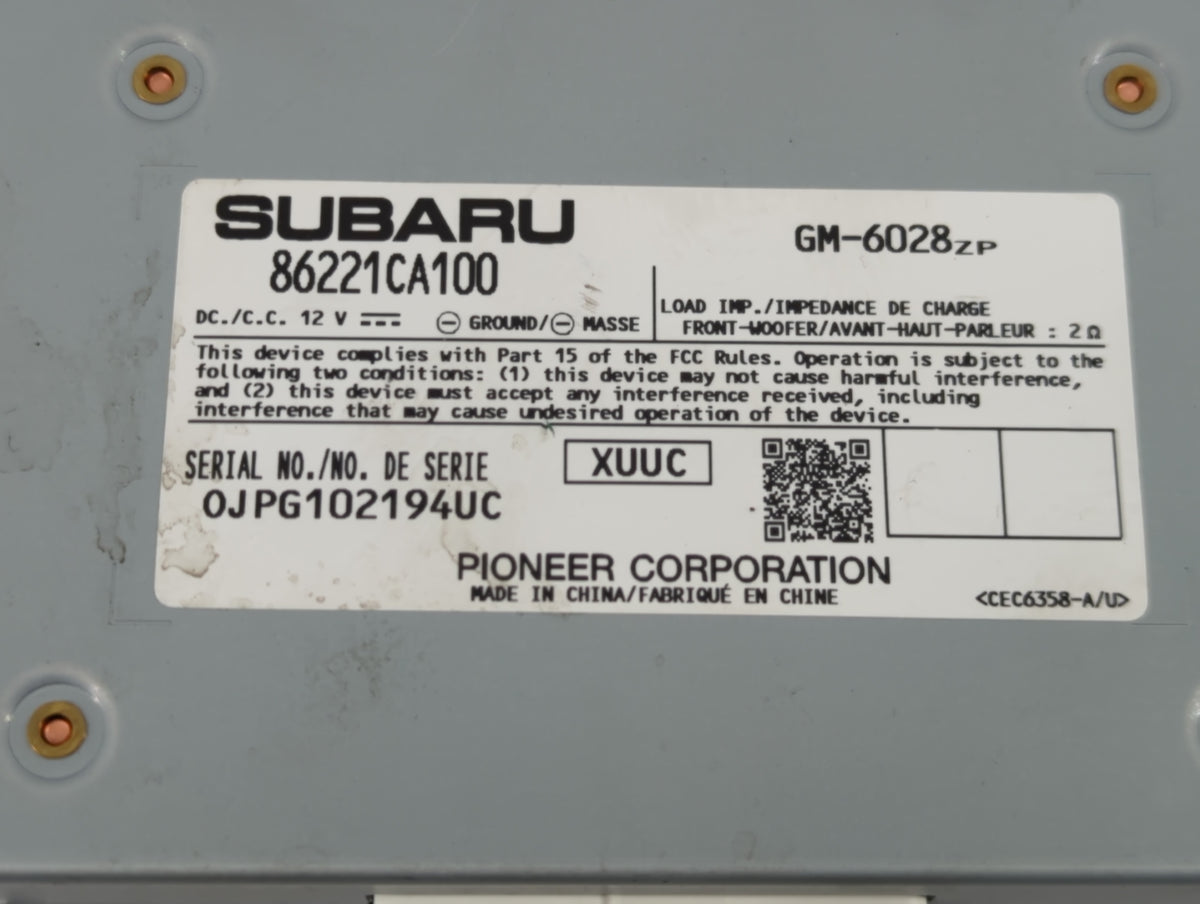 2016 Subaru Brz Radio AM FM Cd Player Receiver Replacement P/N:86221CA100 Fits Fits 2013 2014 2015 OEM Used Auto Parts - Oem