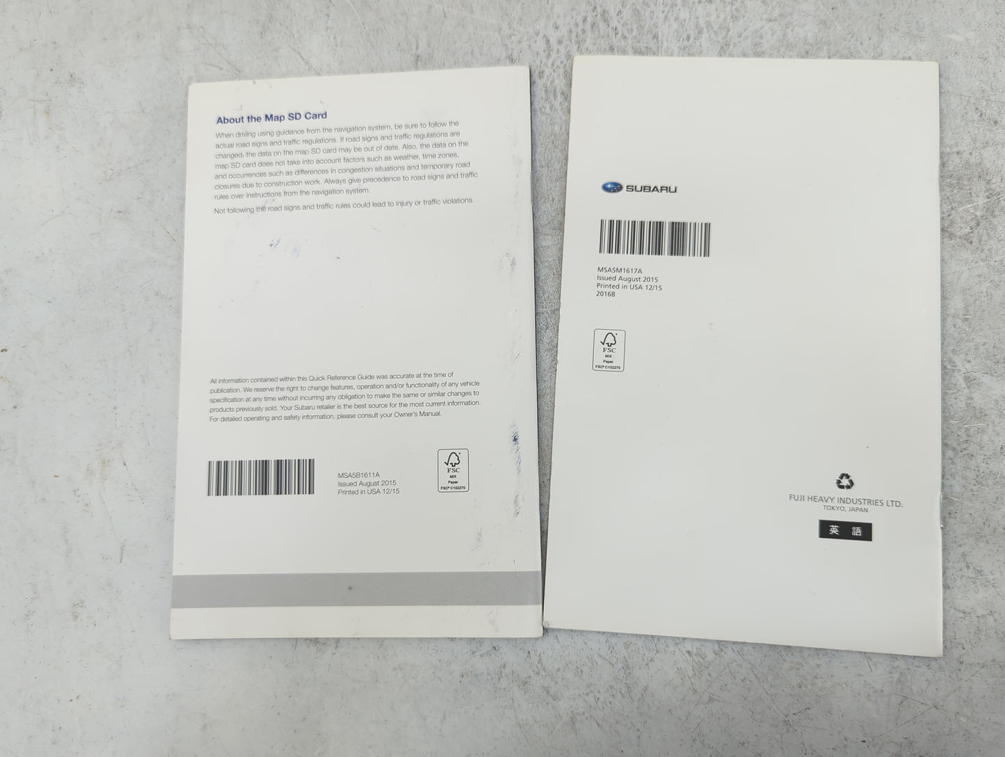 2016 Subaru Forester Owners Manual Book Guide P/N:B1017BE-B MSA5M1610A, MSA5M1611A, MSA5M1617A OEM Used Auto Parts - Oemused