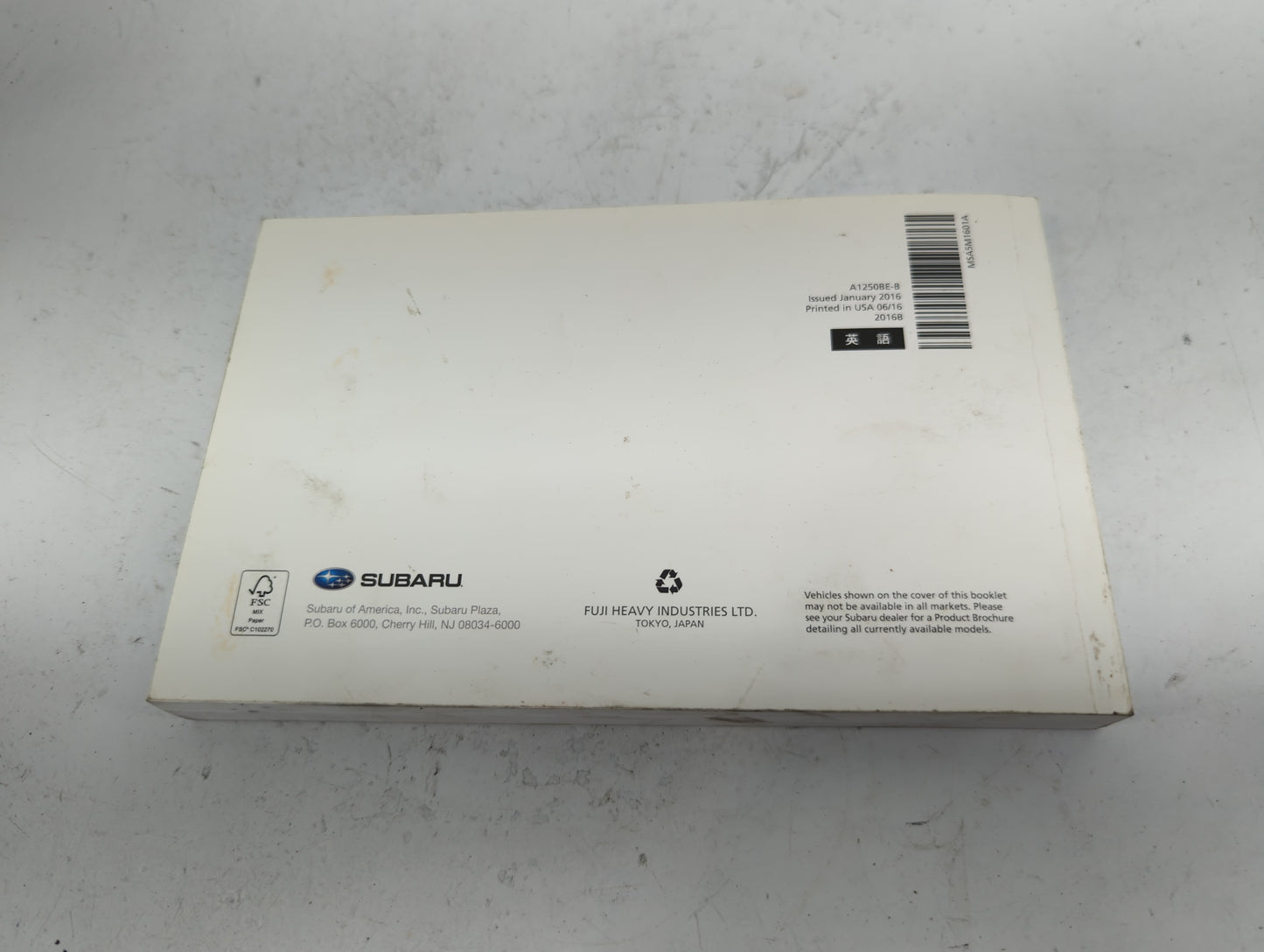 2016 Subaru Impreza Owners Manual Book Guide P/N:A1250BE-B MSA5M1601A OEM Used Auto Parts - Oemusedautoparts1.com