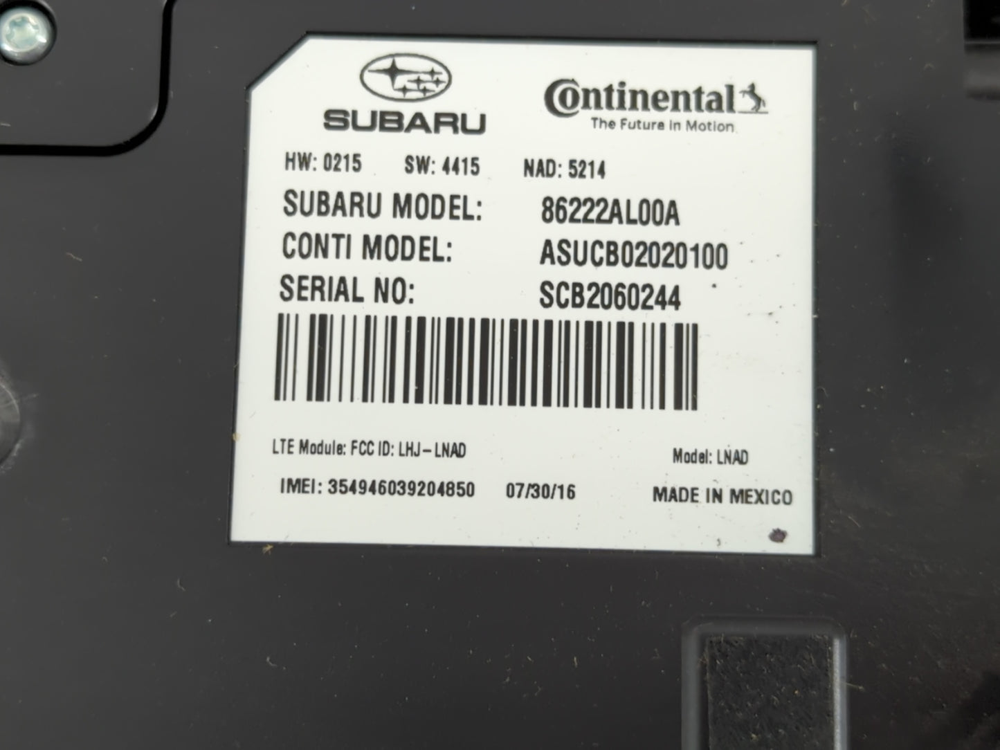 2016-2018 Subaru Legacy Telematics Control Module 86222al00a - Oemusedautoparts1.com