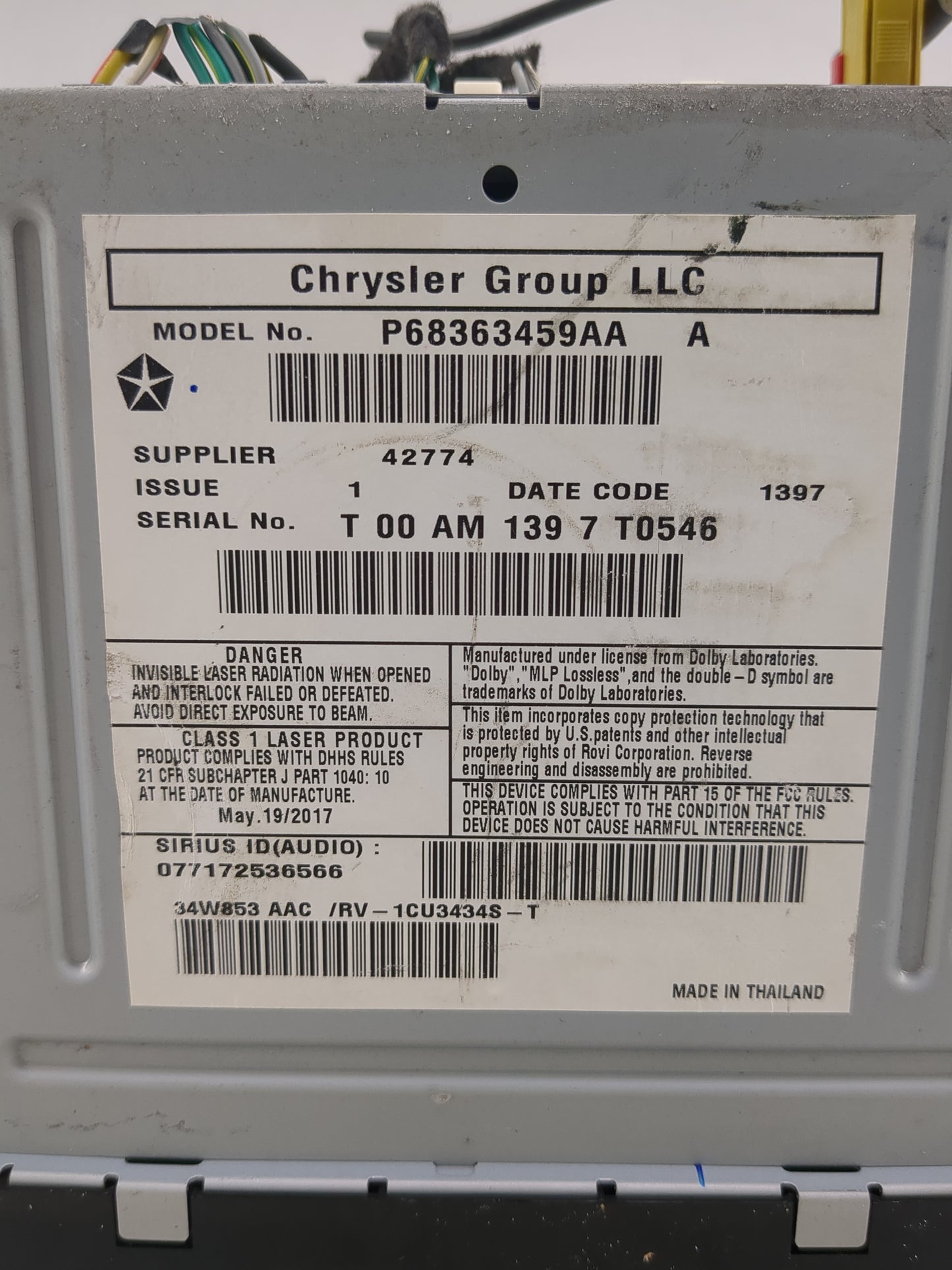 2017 Dodge Caravan Radio AM FM Cd Player Receiver Replacement P/N:P68363459AA Fits Fits 2012 2013 2014 2015 2016 2018 2019 2