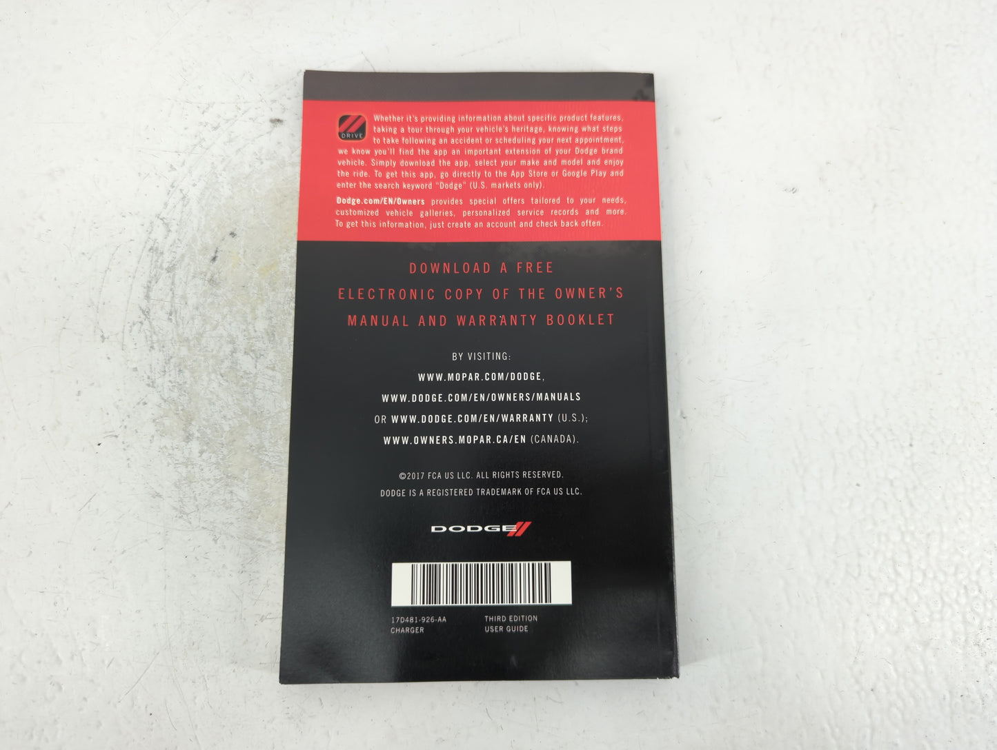 2017 Dodge Charger Owners Manual Book Guide P/N:17D481-926-AA OEM Used Auto Parts - Oemusedautoparts1.com