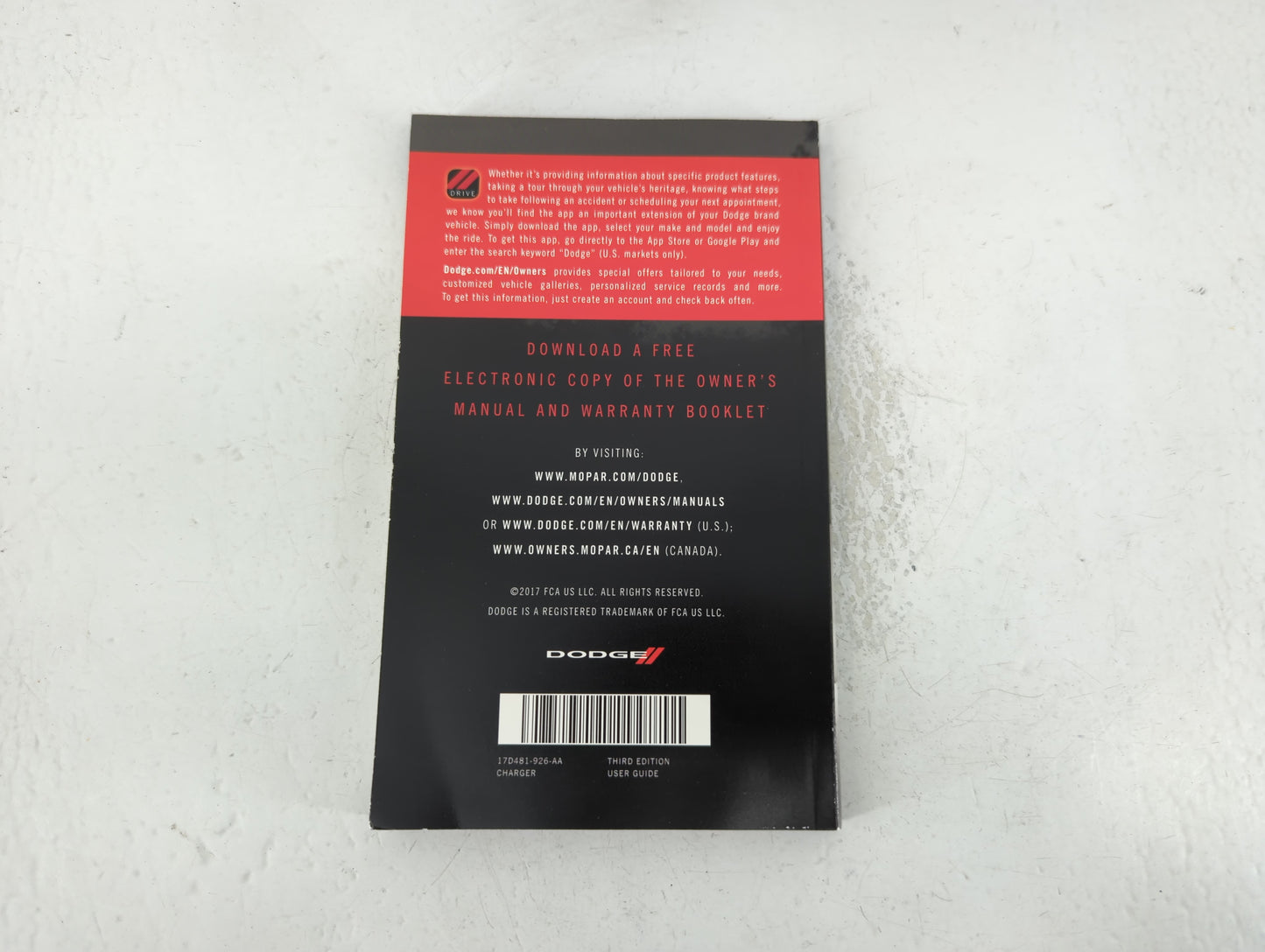 2017 Dodge Charger Owners Manual Book Guide P/N:17D481-926-AA OEM Used Auto Parts - Oemusedautoparts1.com