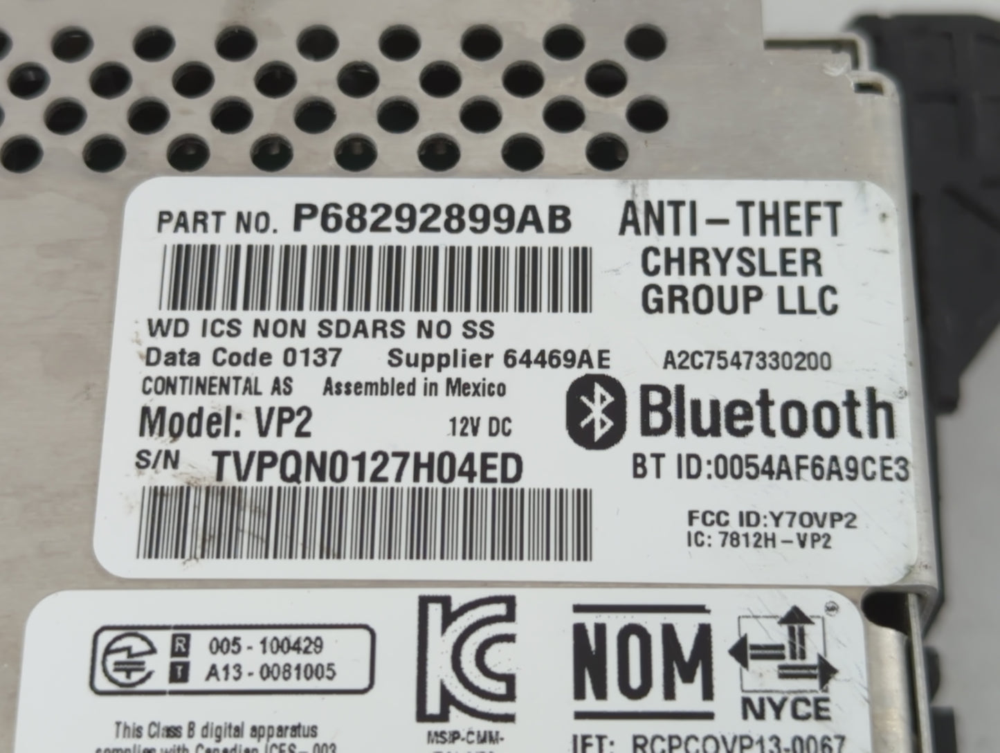 2017 Dodge Durango Radio AM FM Cd Player Receiver Replacement P/N:P68292899AB Fits OEM Used Auto Parts - Oemusedautoparts1.c