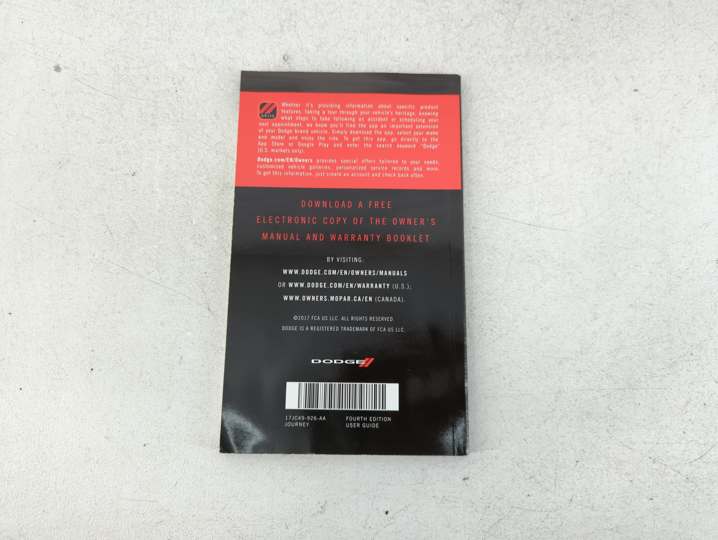 2017 Dodge Journey Owners Manual Book Guide P/N:17JC49-926-AA OEM Used Auto Parts - Oemusedautoparts1.com