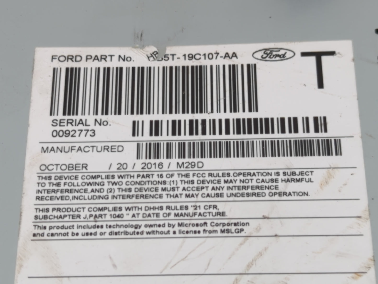 2017 Ford Explorer Radio AM FM Cd Player Receiver Replacement P/N:HB5T-19C107-AA JB5T-18D832-AB Fits OEM Used Auto Parts - O