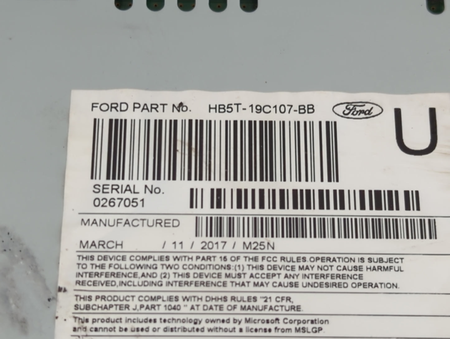 2017 Ford Explorer Radio AM FM Cd Player Receiver Replacement P/N:HB5T-19C107-BA Fits OEM Used Auto Parts - Oemusedautoparts