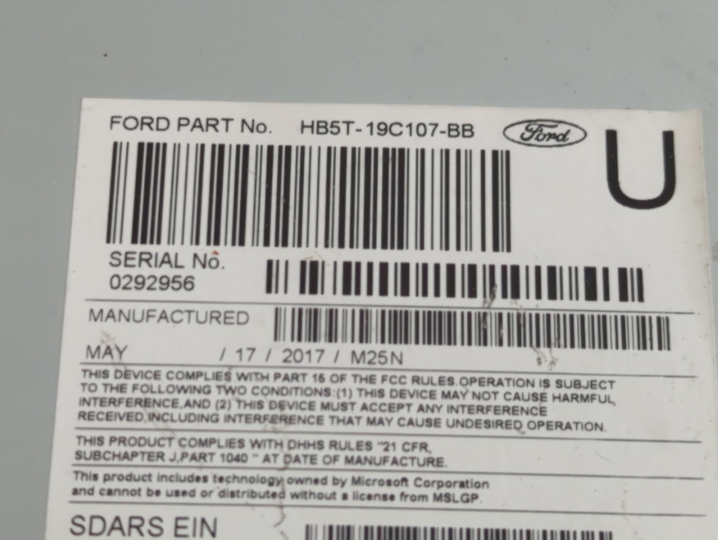2017 Ford Explorer Radio AM FM Cd Player Receiver Replacement P/N:HB5T-19C107-BB Fits OEM Used Auto Parts - Oemusedautoparts