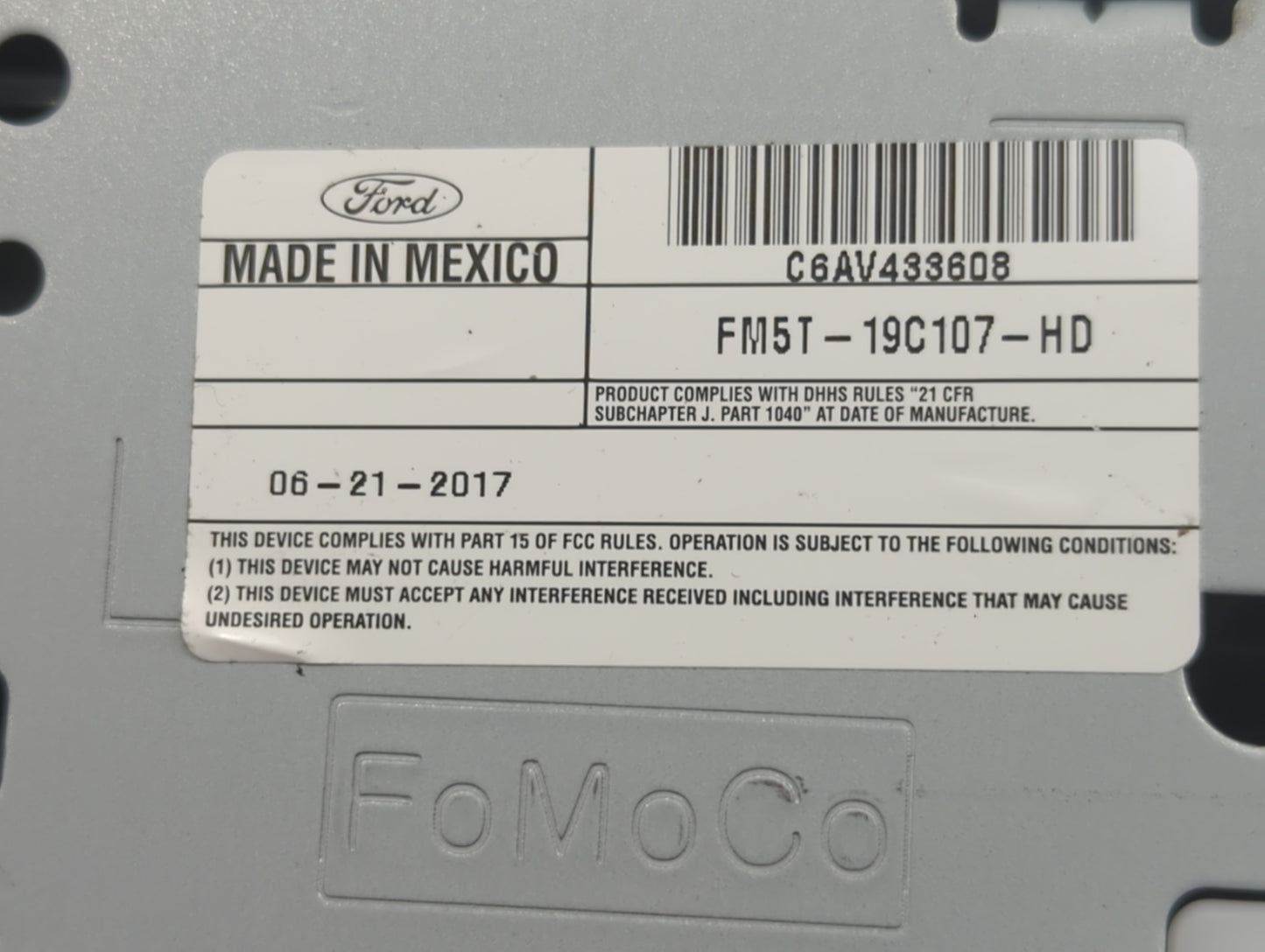2017-2018 Ford Focus Radio AM FM Cd Player Receiver Replacement P/N:FM5T-19C107-HD Fits Fits 2017 2018 OEM Used Auto Parts -