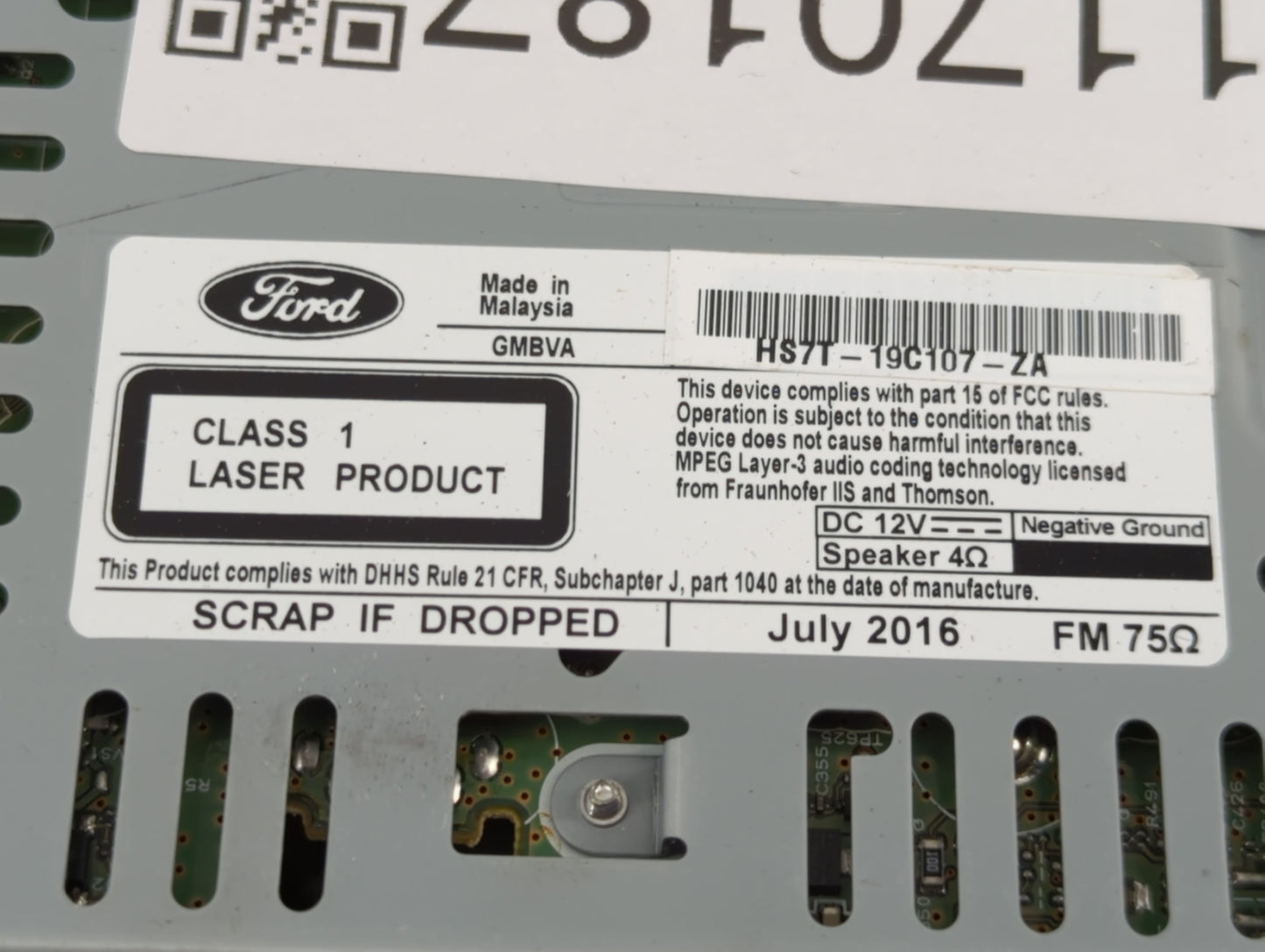2017 Ford Fusion Radio AM FM Cd Player Receiver Replacement P/N:HS7T-19C107-ZA Fits OEM Used Auto Parts - Oemusedautoparts1.