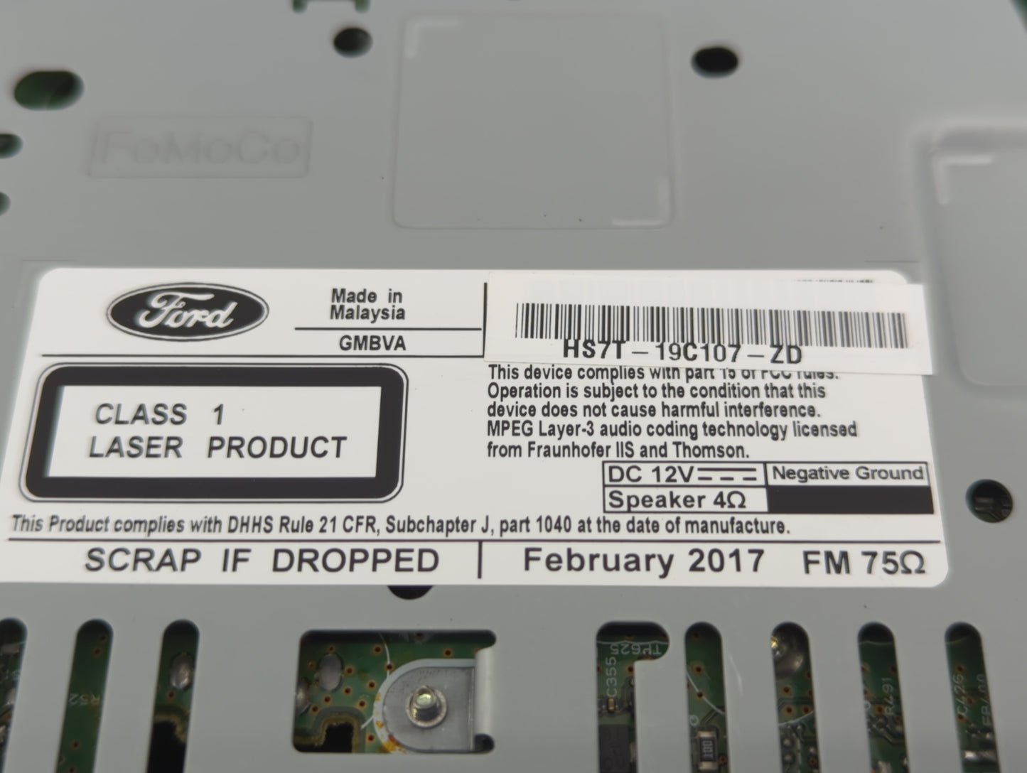 2017-2020 Ford Fusion Radio AM FM Cd Player Receiver Replacement P/N:HS7T-19C107-ZD Fits Fits 2017 2018 2019 2020 OEM Used A