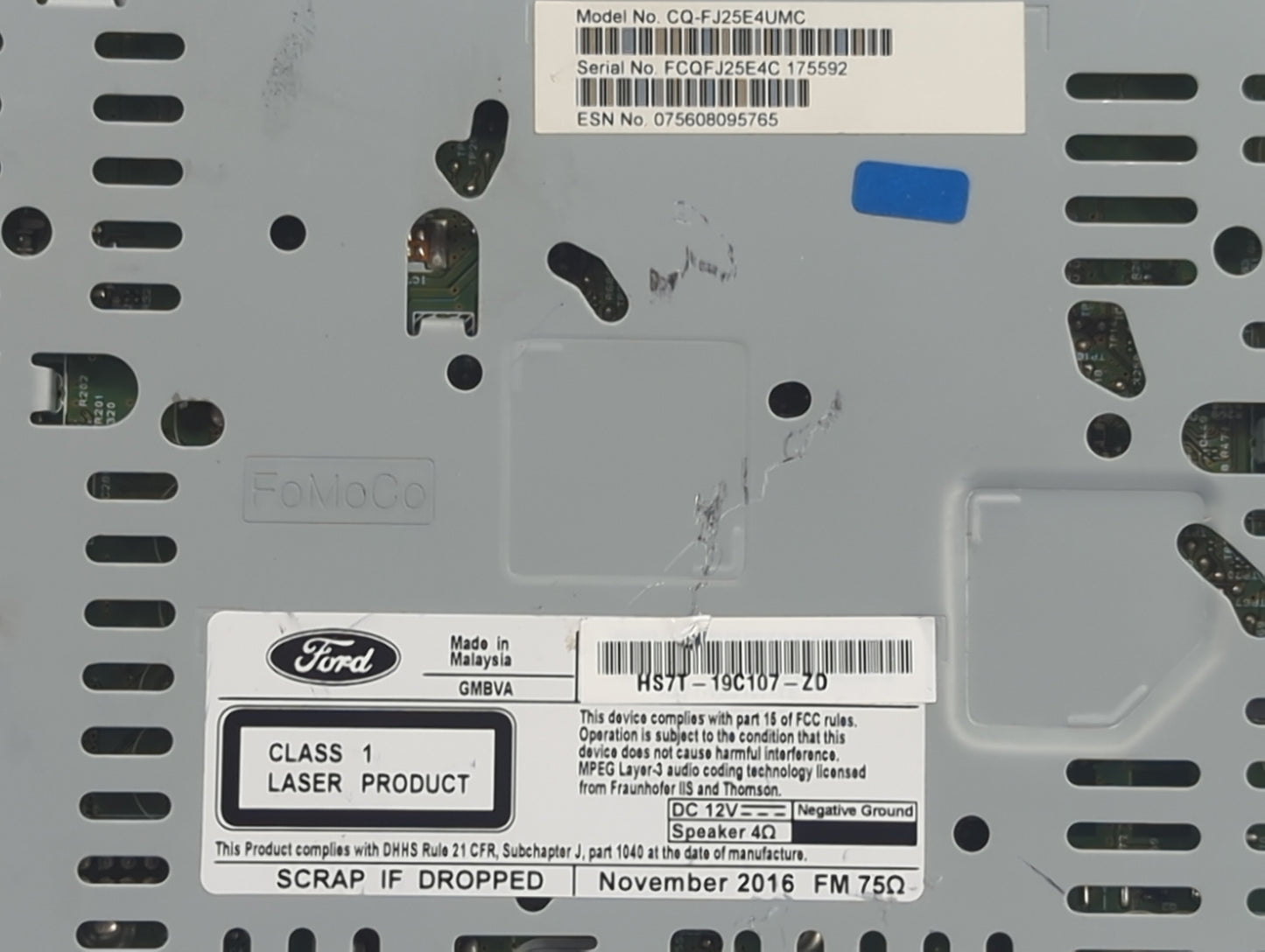 2016-2017 Ford Fusion Radio AM FM Cd Player Receiver Replacement P/N:HS7T-19C107-ZD Fits Fits 2016 2017 OEM Used Auto Parts