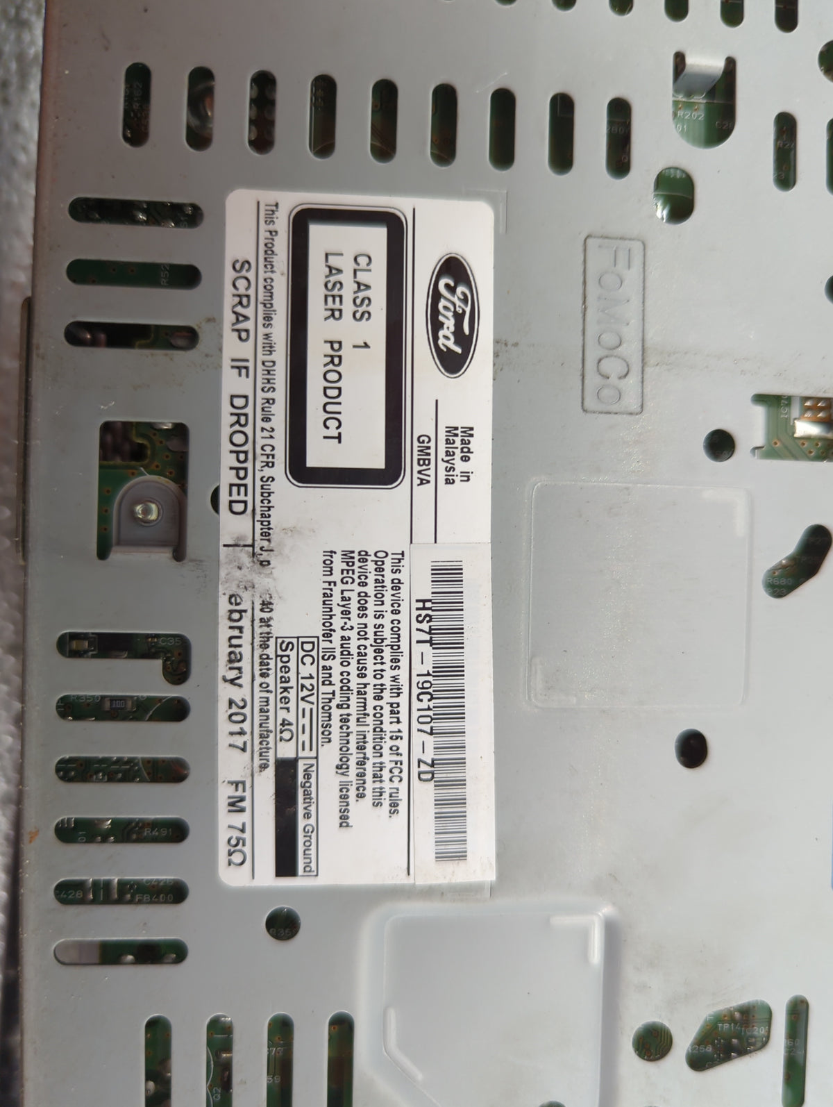 2017-2020 Ford Fusion Radio AM FM Cd Player Receiver Replacement P/N:HS7T-19C107-ZD Fits Fits 2017 2018 2019 2020 OEM Used A
