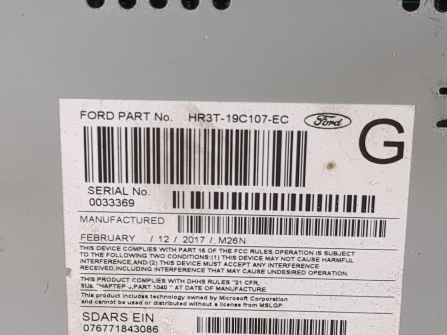 2017 Ford Mustang Radio AM FM Cd Player Receiver Replacement P/N:PU-3860S-E HR3T-19C107-EC Fits OEM Used Auto Parts - Oemuse
