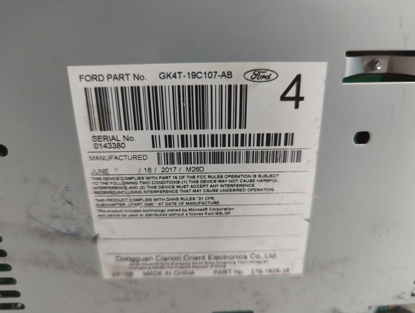 2017-2019 Ford Transit-250 Radio AM FM Cd Player Receiver Replacement P/N:GK4T-19C107-AB Fits Fits 2017 2018 2019 OEM Used A