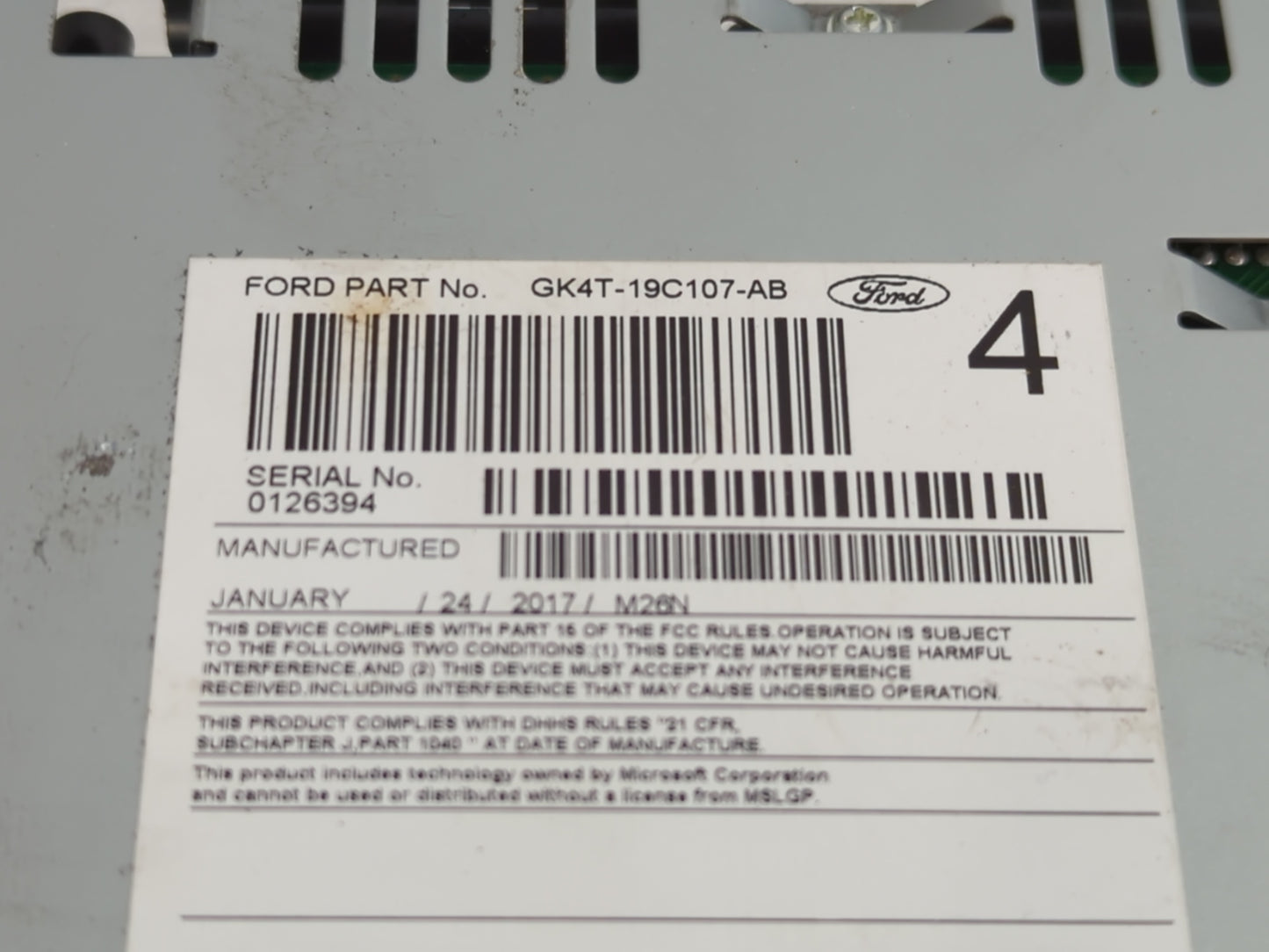 2017-2019 Ford Transit-250 Radio AM FM Cd Player Receiver Replacement P/N:GK4T-19C107-AB Fits Fits 2017 2018 2019 OEM Used A