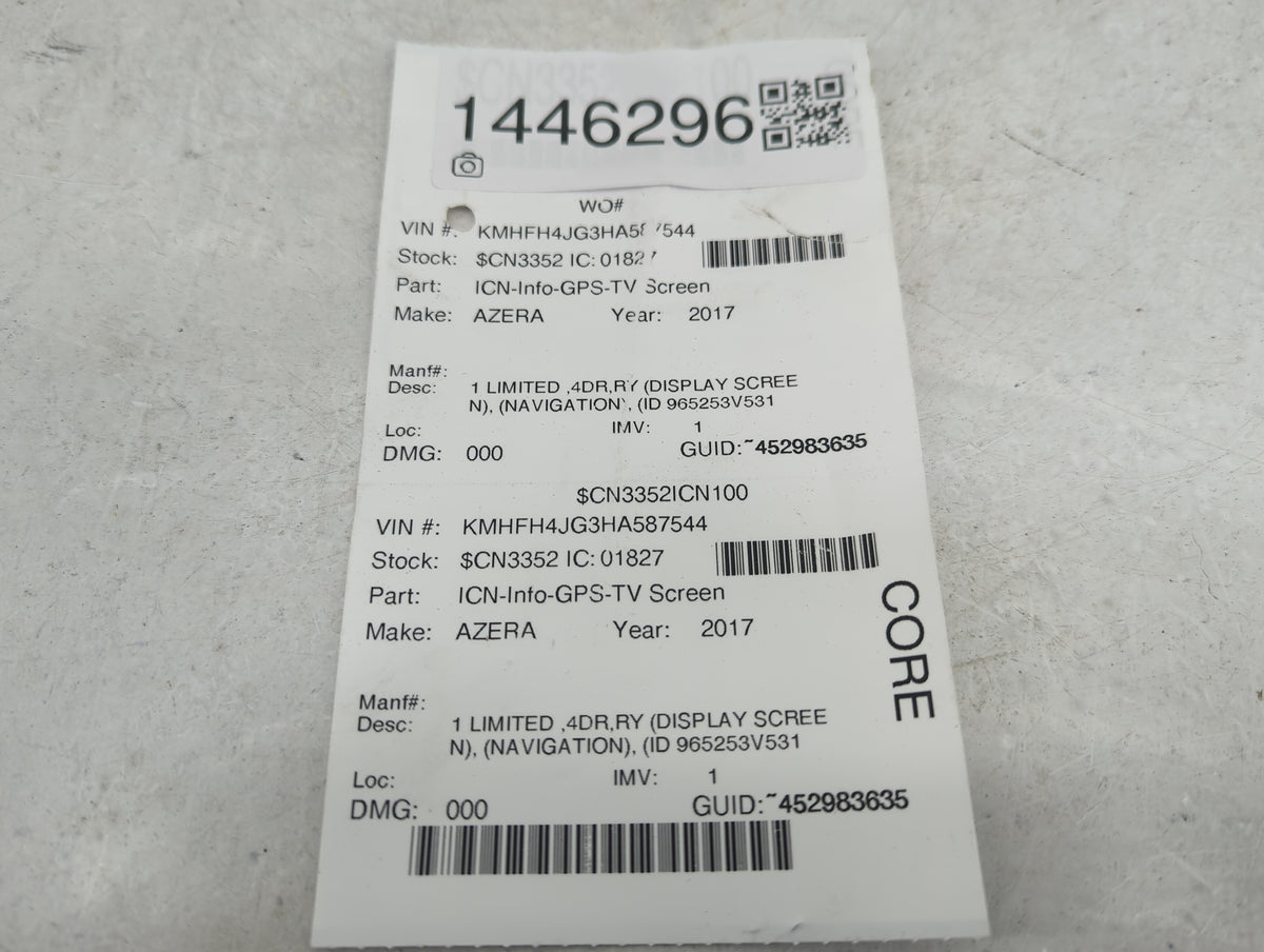 2015-2017 Hyundai Azera Information Radio Display Screen 1446296 - Oemusedautoparts1.com