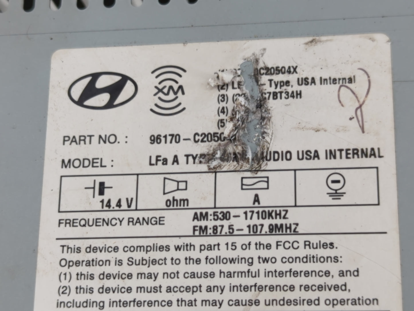 2016-2017 Hyundai Sonata Radio AM FM Cd Player Receiver Replacement P/N:96170-C20504X Fits Fits 2016 2017 OEM Used Auto Part