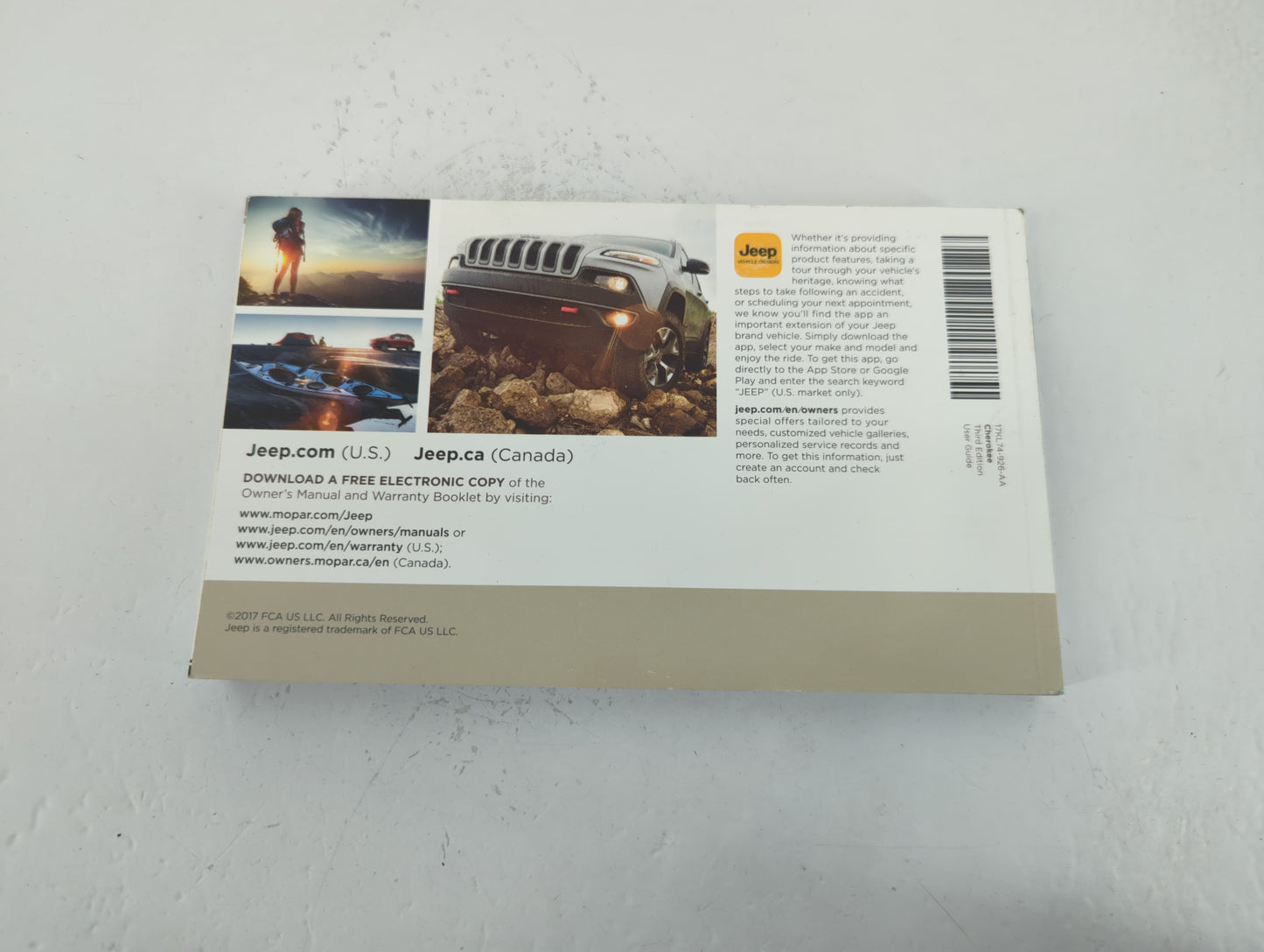2017 Jeep Cherokee Owners Manual Book Guide P/N:17KL74-926-AA OEM Used Auto Parts - Oemusedautoparts1.com