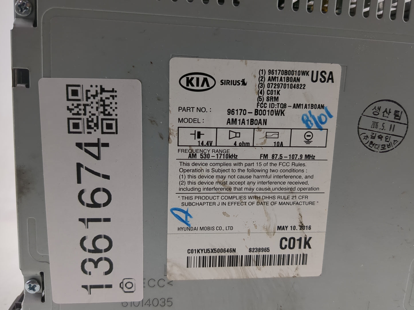 2017-2018 Kia Forte Radio AM FM Cd Player Receiver Replacement P/N:96170-B0010WK Fits Fits 2017 2018 OEM Used Auto Parts - O