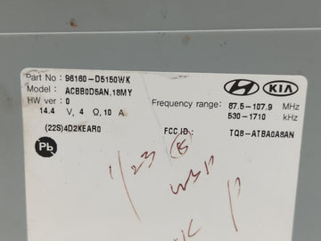 2017-2018 Kia Optima Radio AM FM Cd Player Receiver Replacement P/N:96160-D5150WK 96180-A8150WK Fits Fits 2017 2018 OEM Used Auto Parts