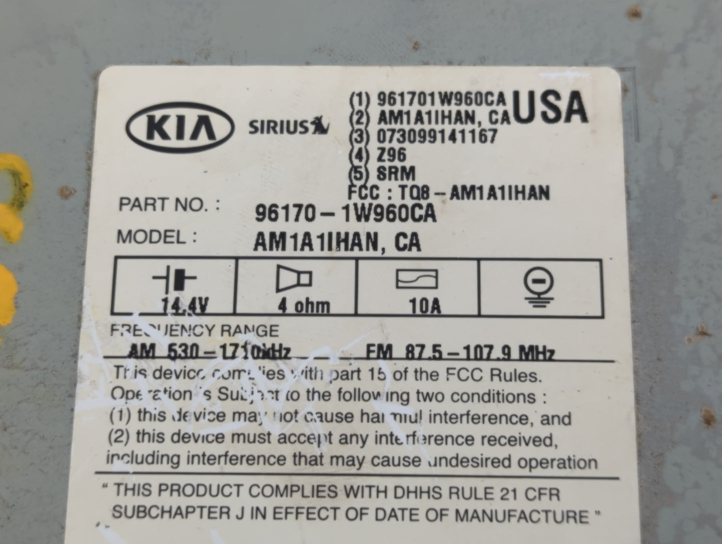 2016-2017 Kia Rio Radio AM FM Cd Player Receiver Replacement P/N:96170-1W960CA Fits Fits 2016 2017 OEM Used Auto Parts - Oem
