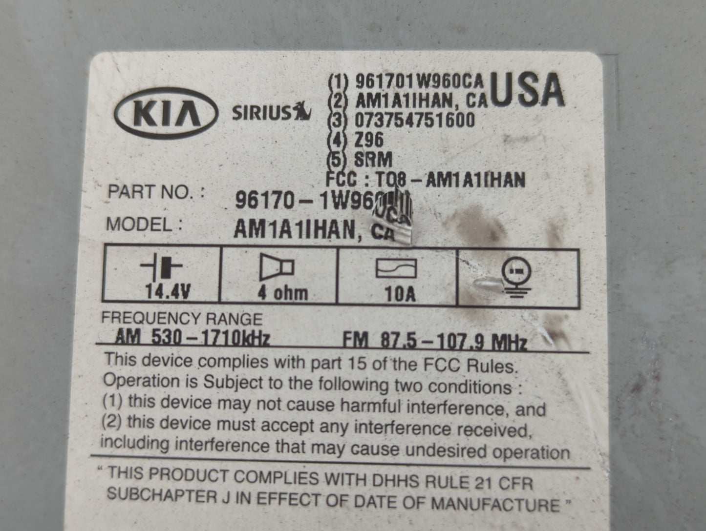 2016-2017 Kia Rio Radio AM FM Cd Player Receiver Replacement P/N:961701W960CA Fits Fits 2016 2017 OEM Used Auto Parts - Oemu