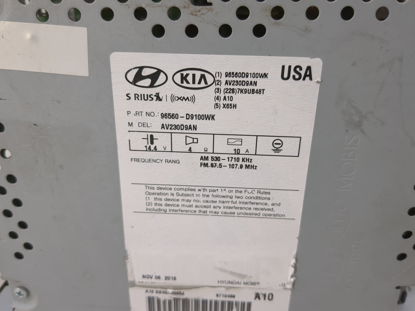 2017-2019 Kia Sportage Radio AM FM Cd Player Receiver Replacement P/N:96560-D9100WK Fits Fits 2017 2018 2019 OEM Used Auto P