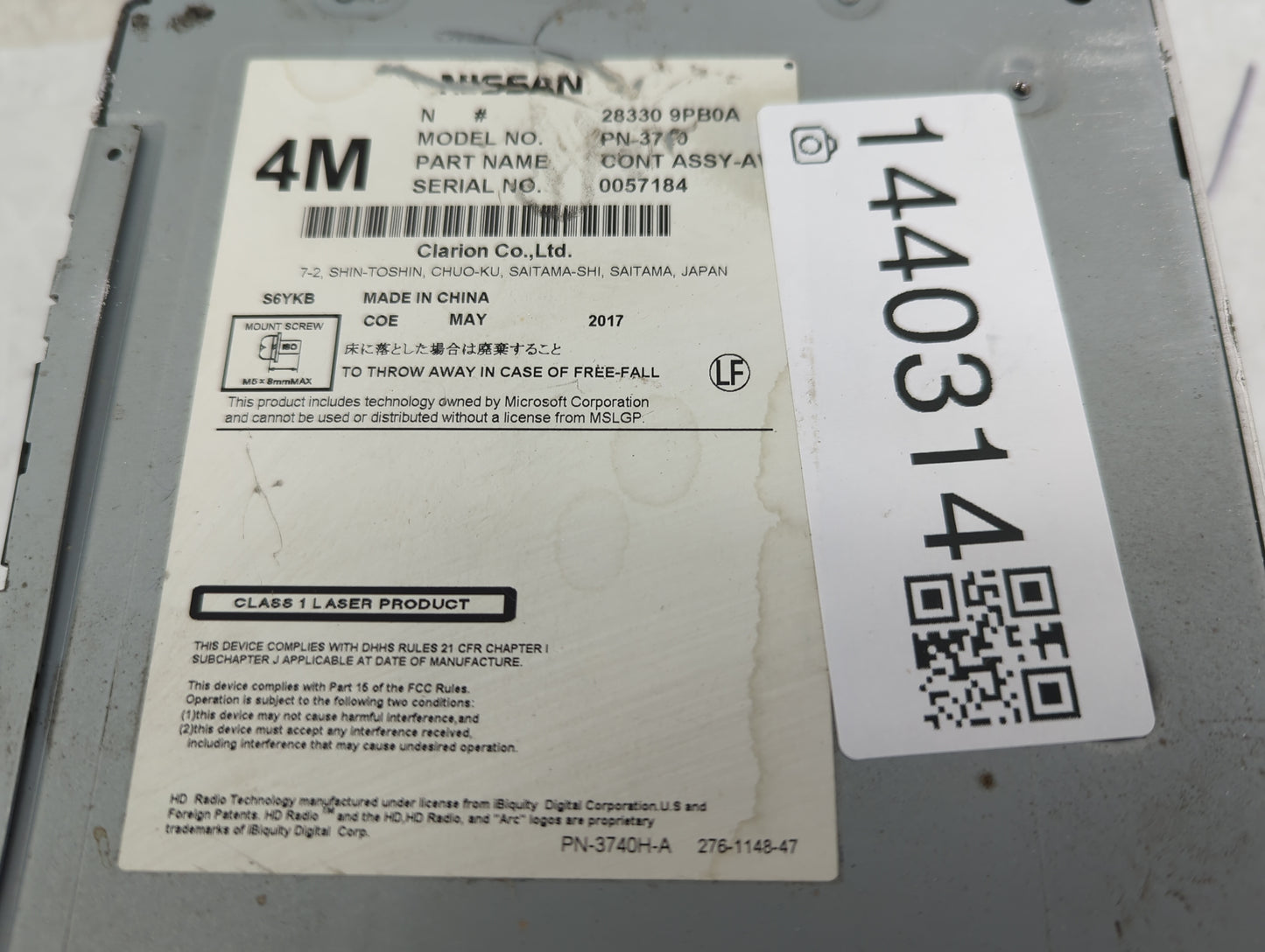 2018-2020 Nissan Pathfinder Radio AM FM Cd Player Receiver Replacement P/N:28330 9PB0A Fits Fits 2018 2019 2020 OEM Used Aut