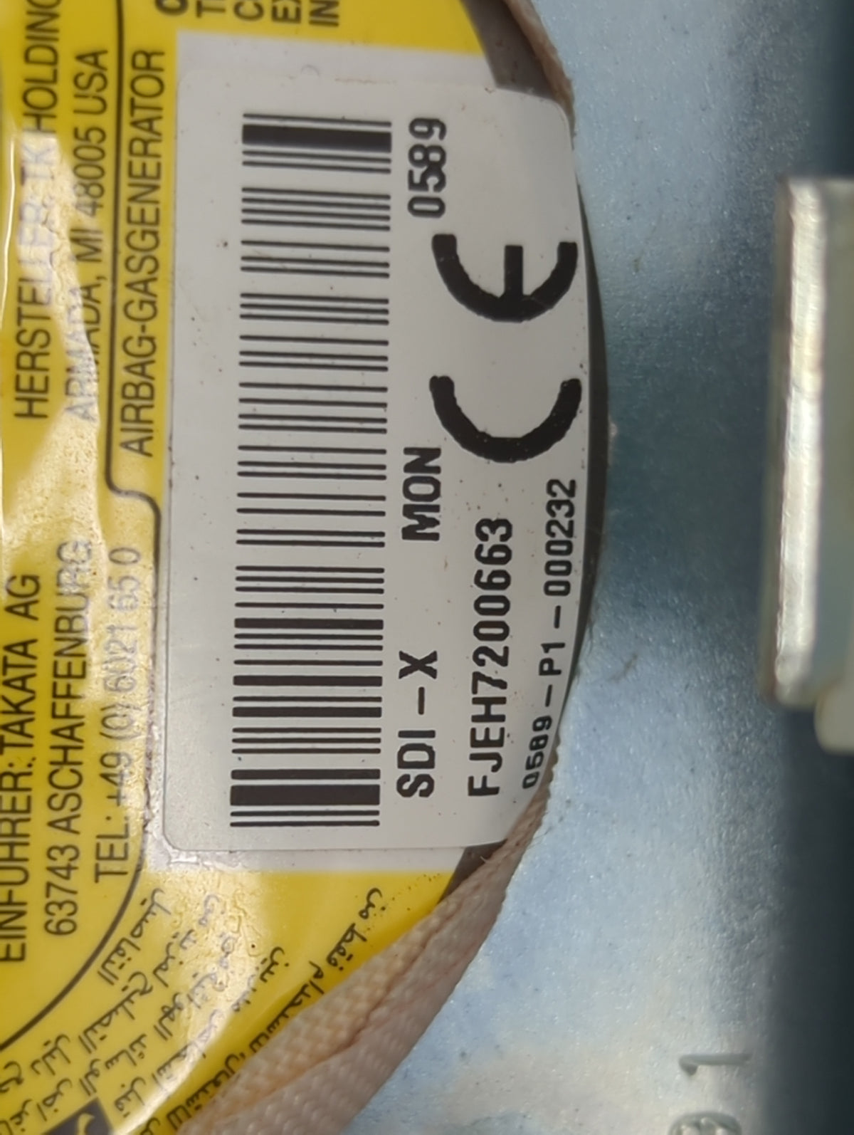 2017 Nissan Titan Xd Air Bag Driver Left Steering Wheel Mounted P/N:FJEH7200663 0589-P1-000232 Fits OEM Used Auto Parts - Oe