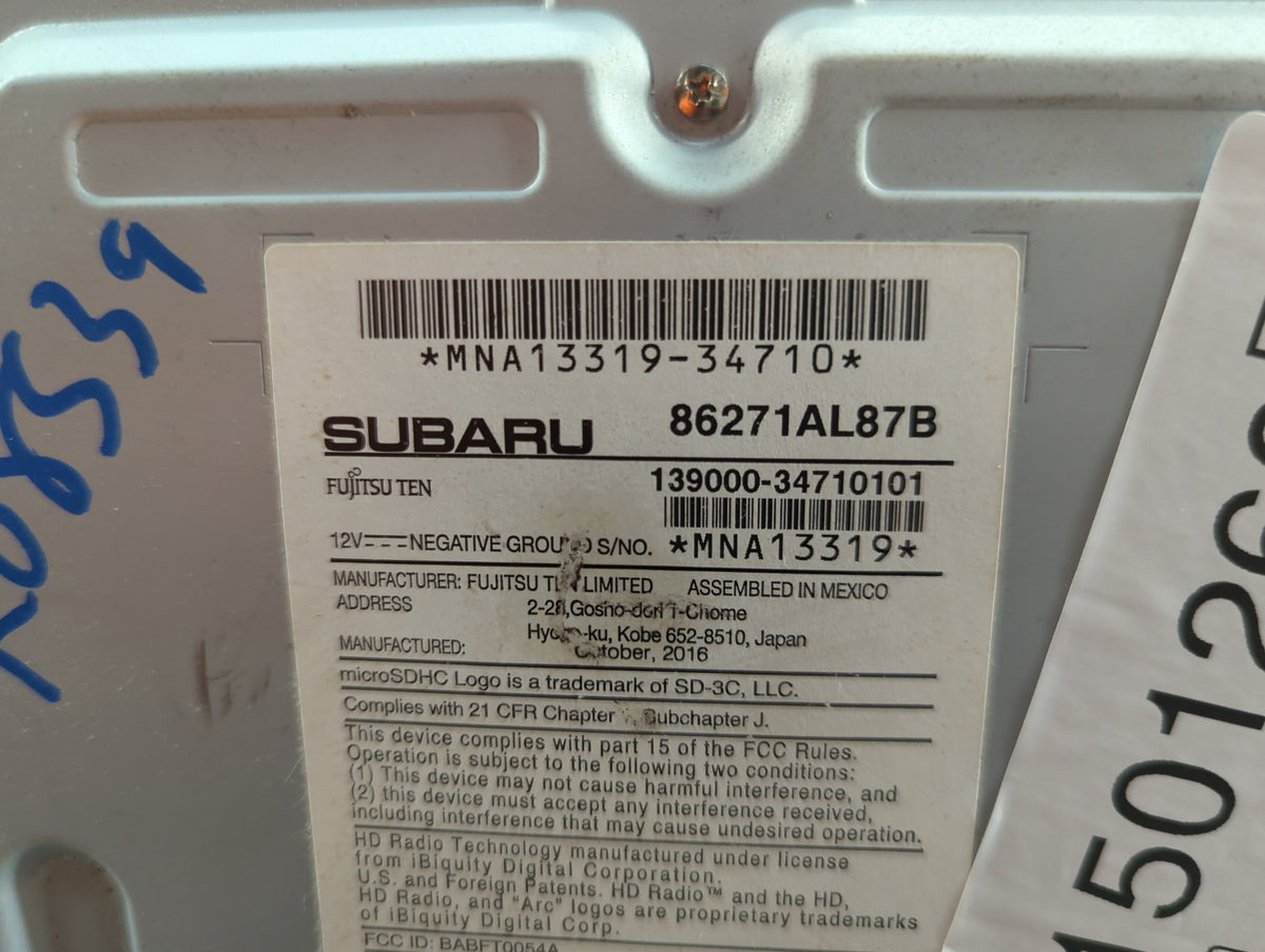 2017 Subaru Legacy Radio AM FM Cd Player Receiver Replacement P/N:86271AL87B 139000-34710101, MNA13319-34710 Fits OEM Used A