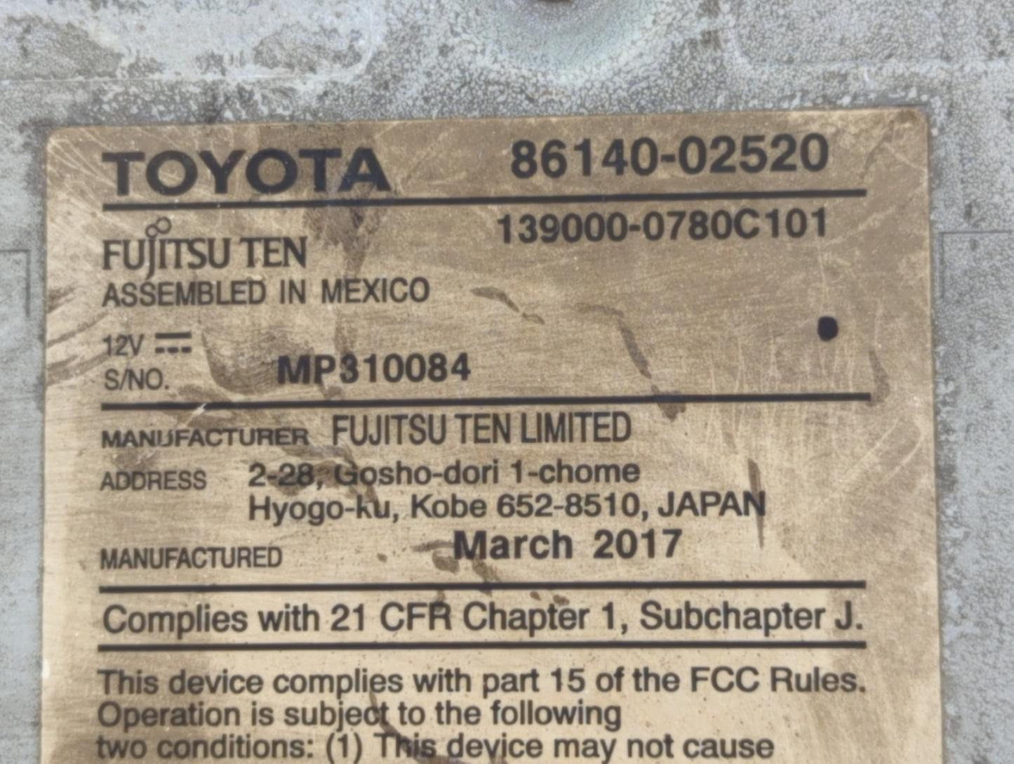 2017-2019 Toyota Corolla Radio AM FM Cd Player Receiver Replacement P/N:86140-02520 Fits Fits 2017 2018 2019 OEM Used Auto P