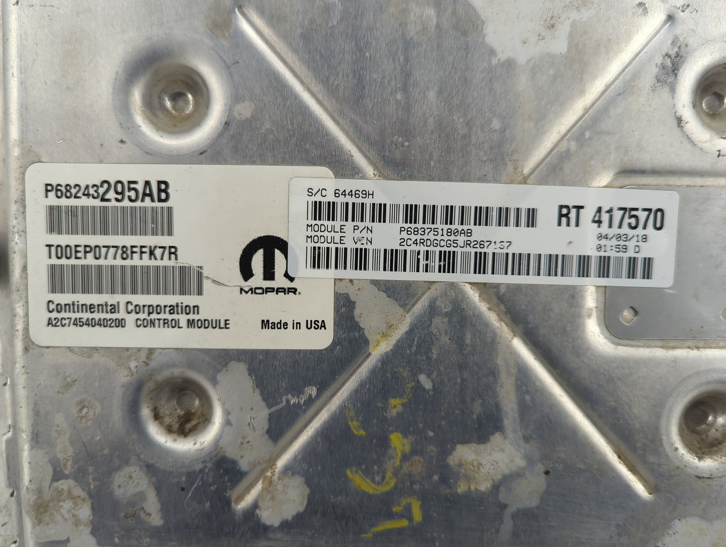 2018 Dodge Caravan PCM Engine Control Computer ECU ECM PCU OEM P/N:P68243295AB Fits Fits 2016 2017 2019 2020 OEM Used Auto P