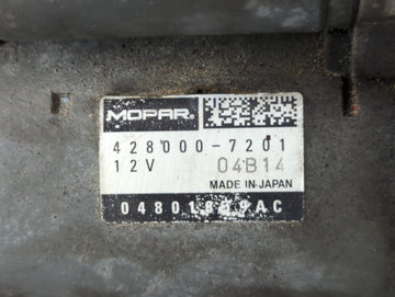 2018 Dodge Caravan Car Starter Motor Solenoid OEM P/N:428000-7201 Fits Fits 2011 2012 2013 2014 2015 2016 2017 2019 2020 2021 OEM Used Auto Parts