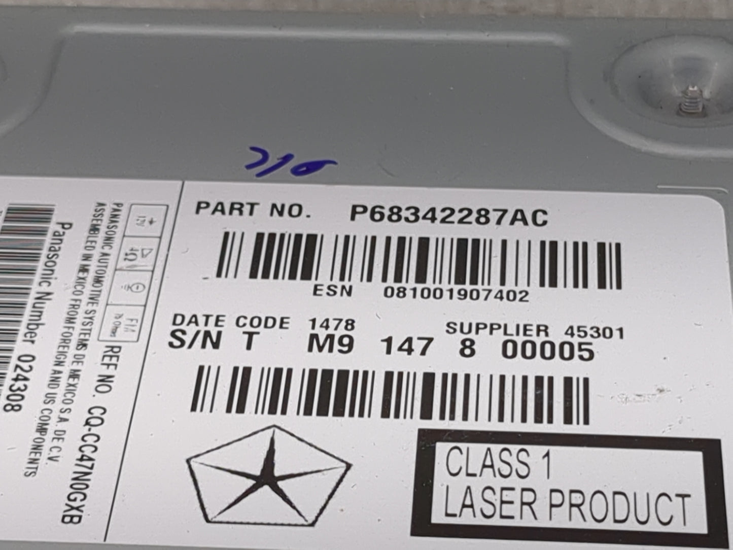 2018-2020 Dodge Journey Radio AM FM Cd Player Receiver Replacement P/N:P68342287AC Fits Fits 2018 2019 2020 OEM Used Auto Pa