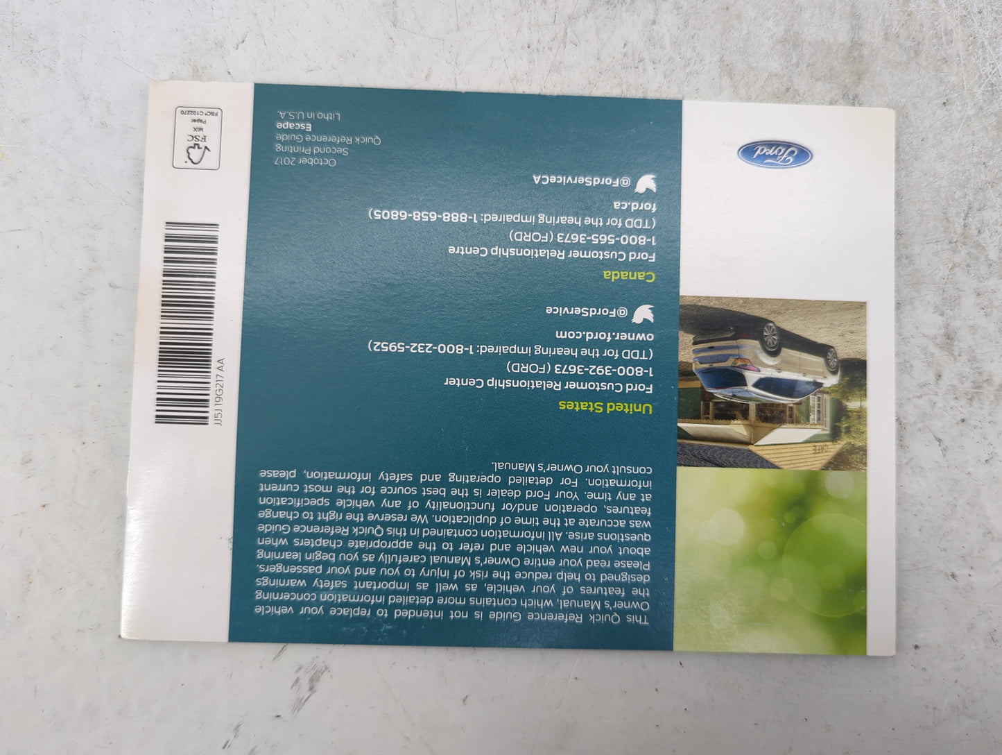 2018 Ford Escape Owners Manual Book Guide P/N:JJ5J19A321AB JJ5J19G217AA OEM Used Auto Parts - Oemusedautoparts1.com