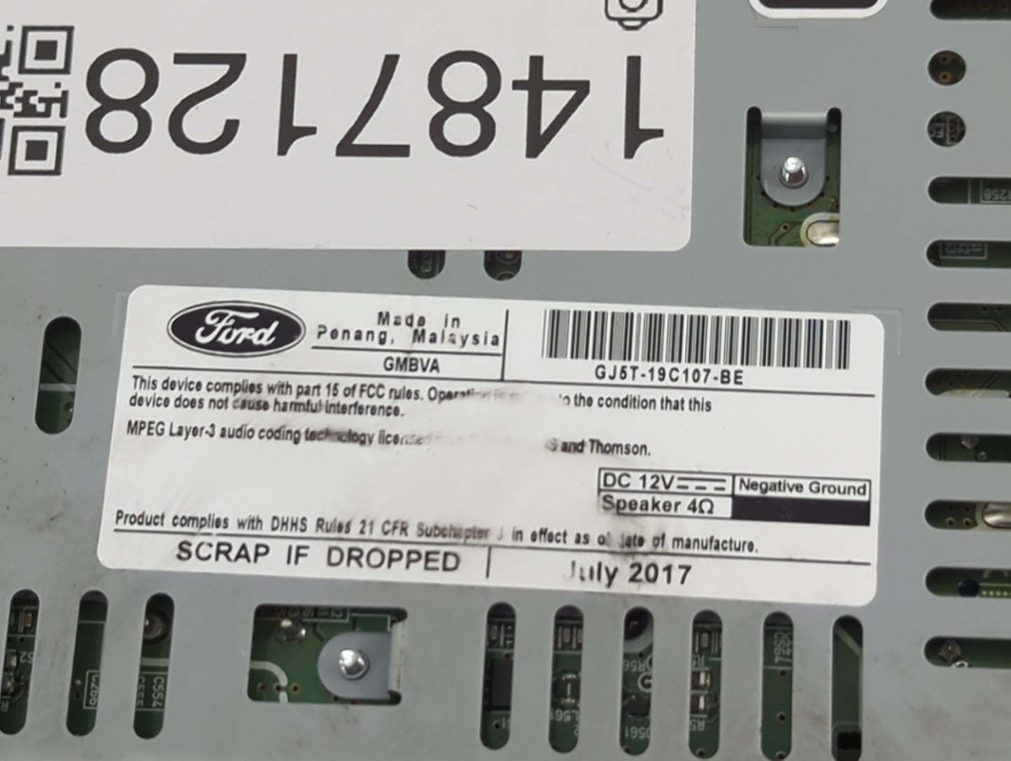 2015-2019 Ford Escape Radio AM FM Cd Player Receiver Replacement P/N:GJ5T-19C107-BE CJ5T-19C107-GA Fits OEM Used Auto Parts
