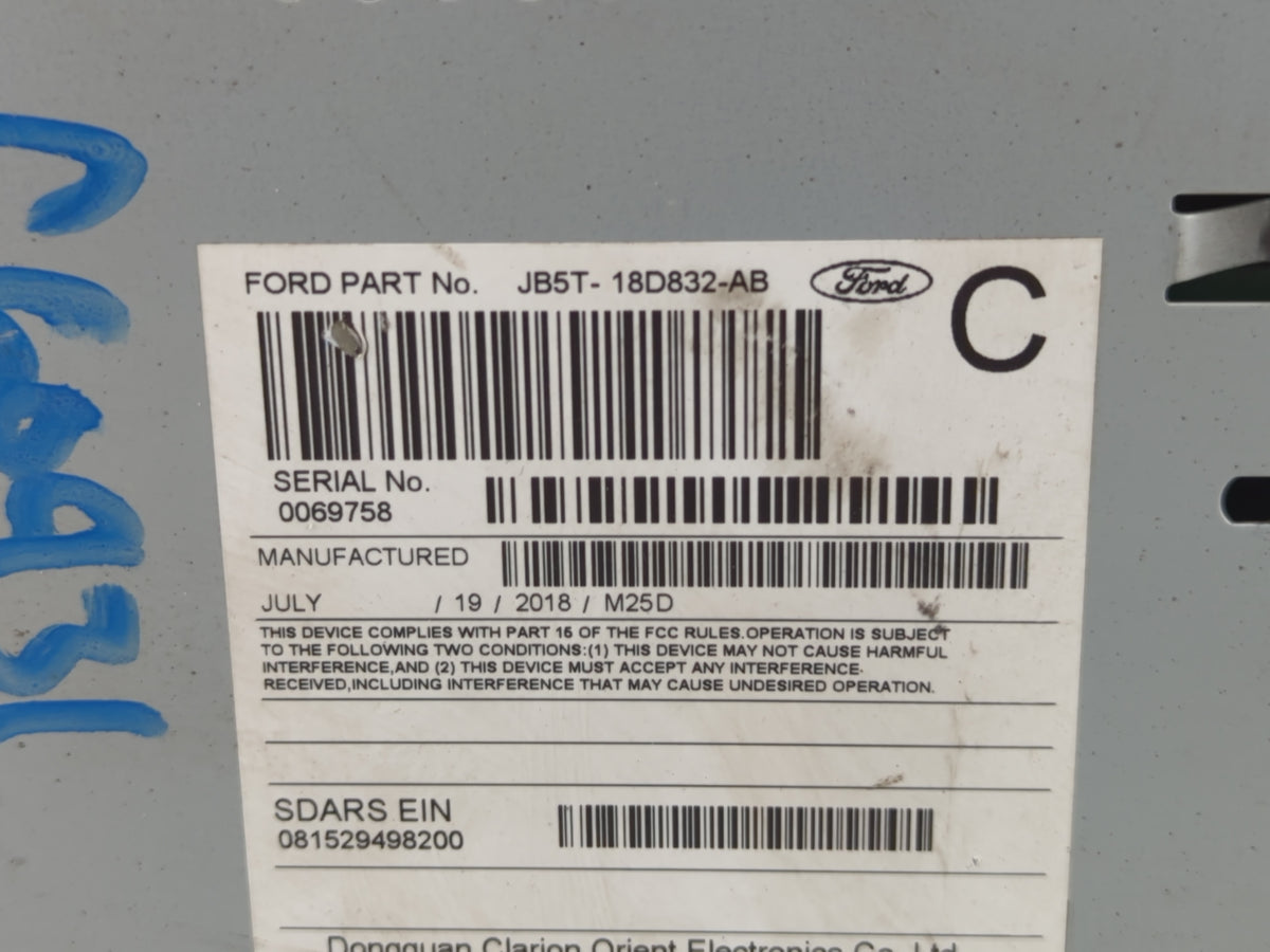 2017-2019 Ford Explorer Radio AM FM Cd Player Receiver Replacement P/N:JB5T-18D832-AB Fits Fits 2017 2018 2019 OEM Used Auto