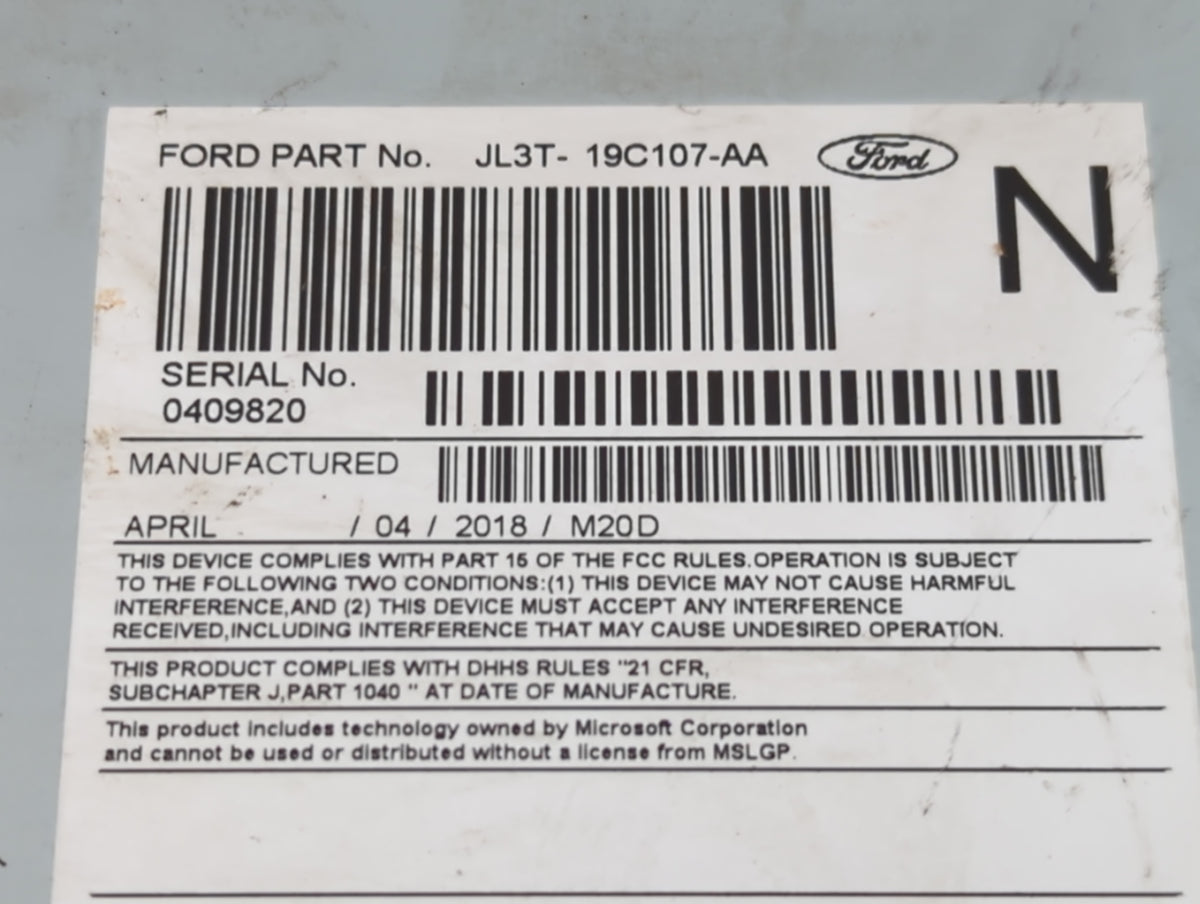 2017-2018 Ford F-150 Radio AM FM Cd Player Receiver Replacement P/N:JL3T-19C107-AA Fits Fits 2017 2018 OEM Used Auto Parts -