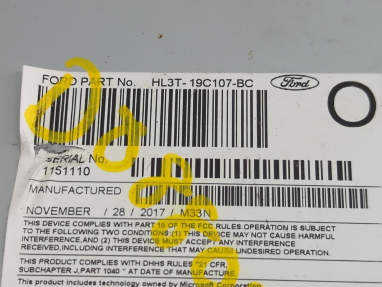 2017-2018 Ford F-150 Radio AM FM Cd Player Receiver Replacement P/N:HL3T-19C107-BC Fits Fits 2017 2018 OEM Used Auto Parts -