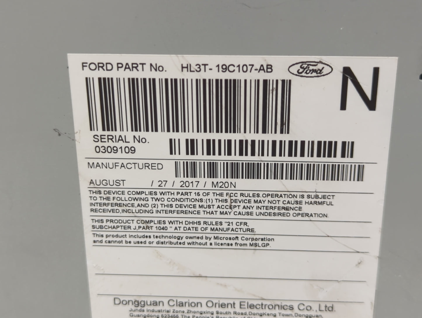 2017-2018 Ford F-150 Radio AM FM Cd Player Receiver Replacement P/N:HL3T-19C107-AB Fits Fits 2017 2018 OEM Used Auto Parts -