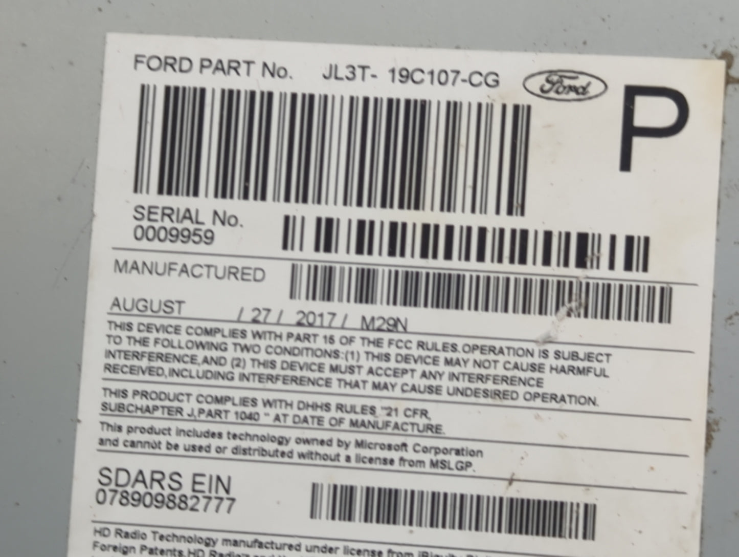 2018 Ford F-150 Radio AM FM Cd Player Receiver Replacement P/N:JL3T-19C107-CG Fits OEM Used Auto Parts - Oemusedautoparts1.c